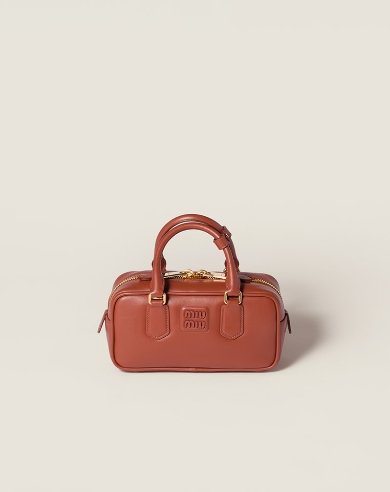 Beige/cognac Woven Fabric Mini-bag | Miu Miu