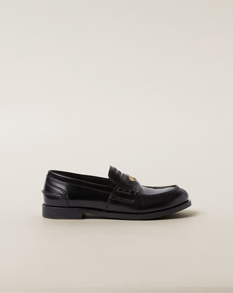 Black Brushed Leather Slingbacks With Buckles | Miu Miu