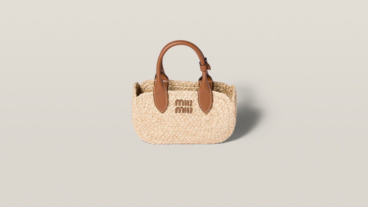 miumiu NR5BC125V ベージュバッグ Tan/caramel Wander Wicker Handbag | Miu Miu - United States