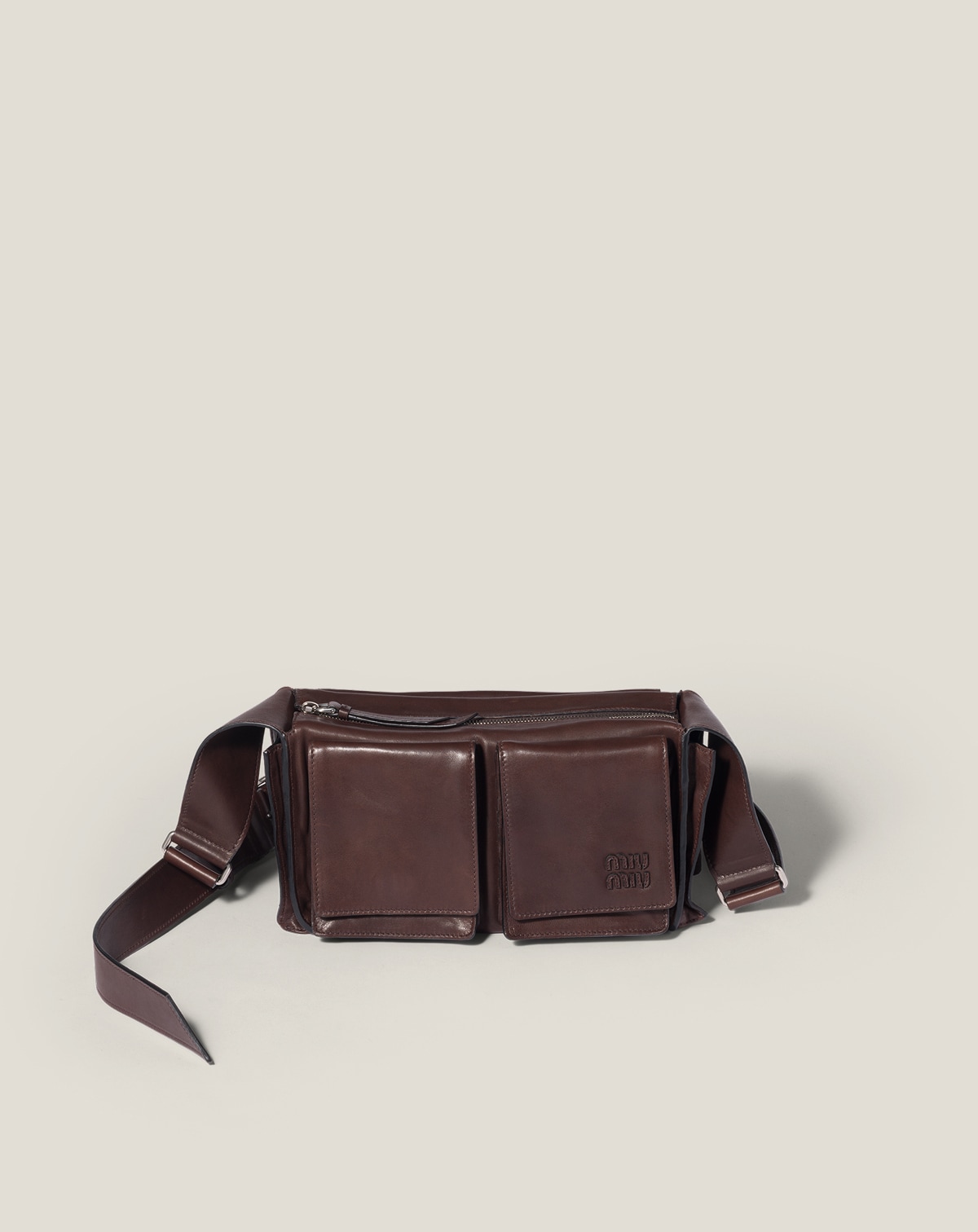 Coffee Brown/green Leather Pouch | Miu Miu - Turkey