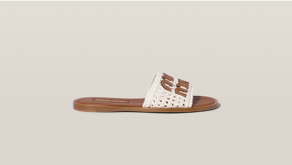 Beige/brandy Canvas And Leather Slides | Miu Miu - United States