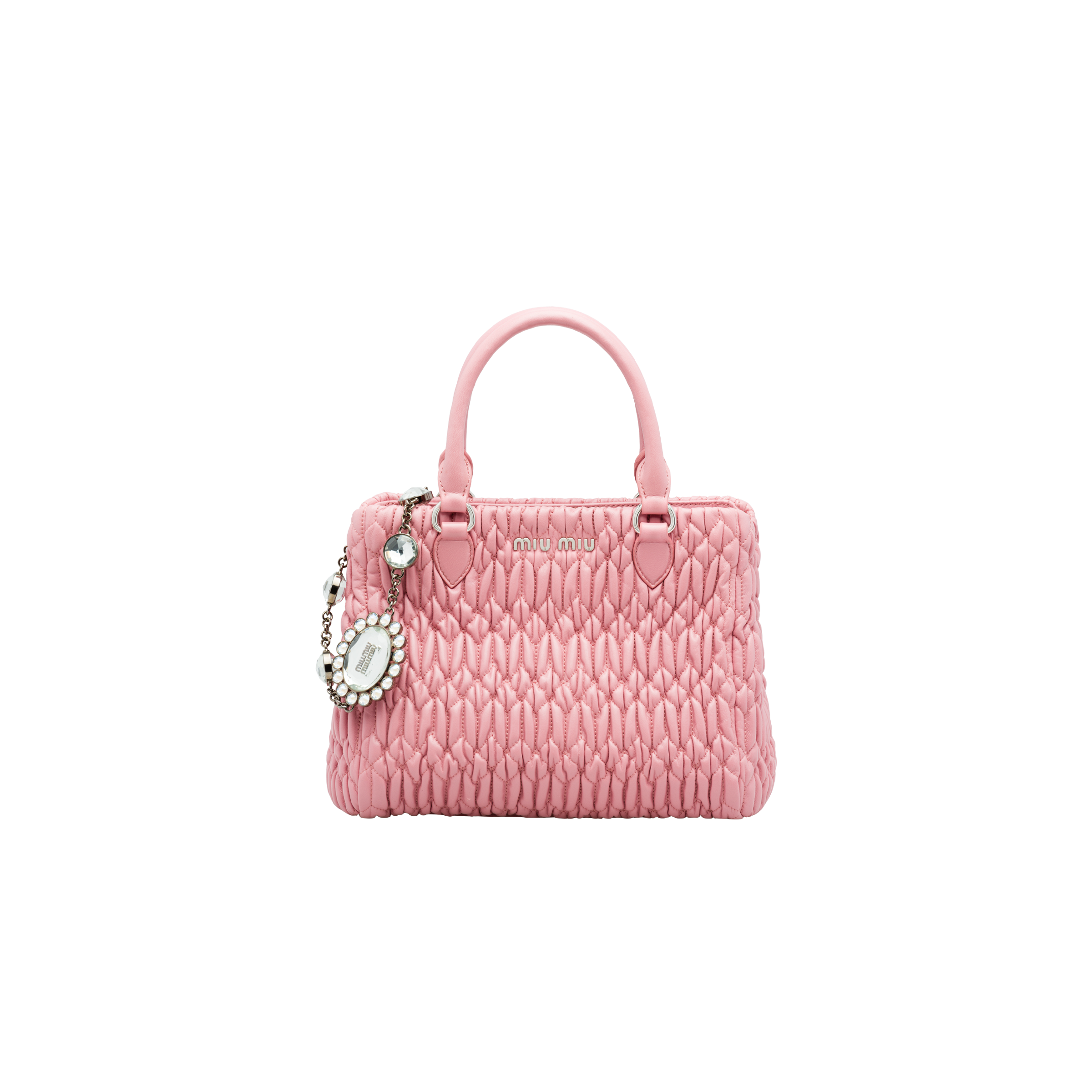 ミュウ クリスタル クロケナッパレザー ハンドバッグ ピンク Miu Miu