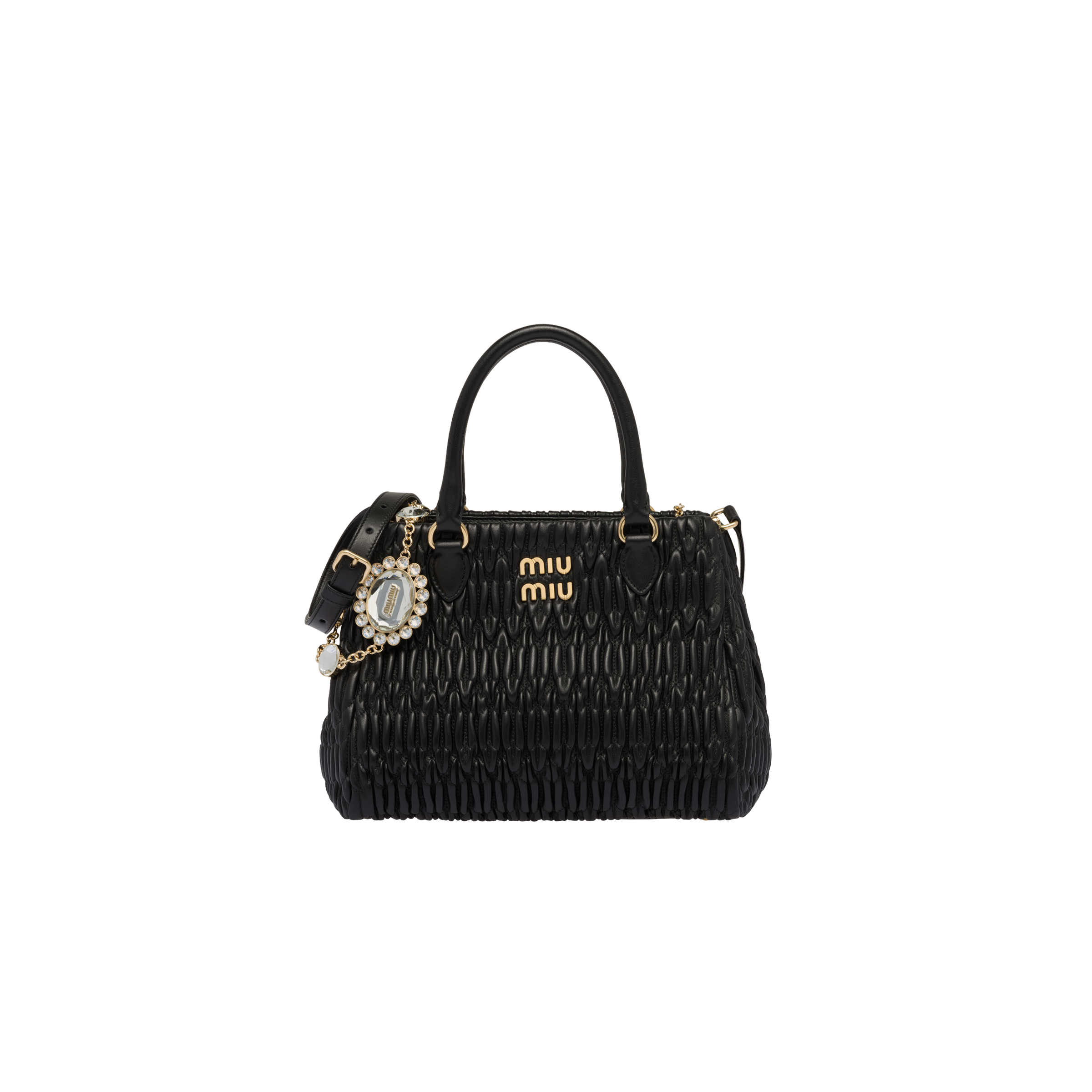 Black Miu Crystal nappa leather and crystal handbag | MIU MIU