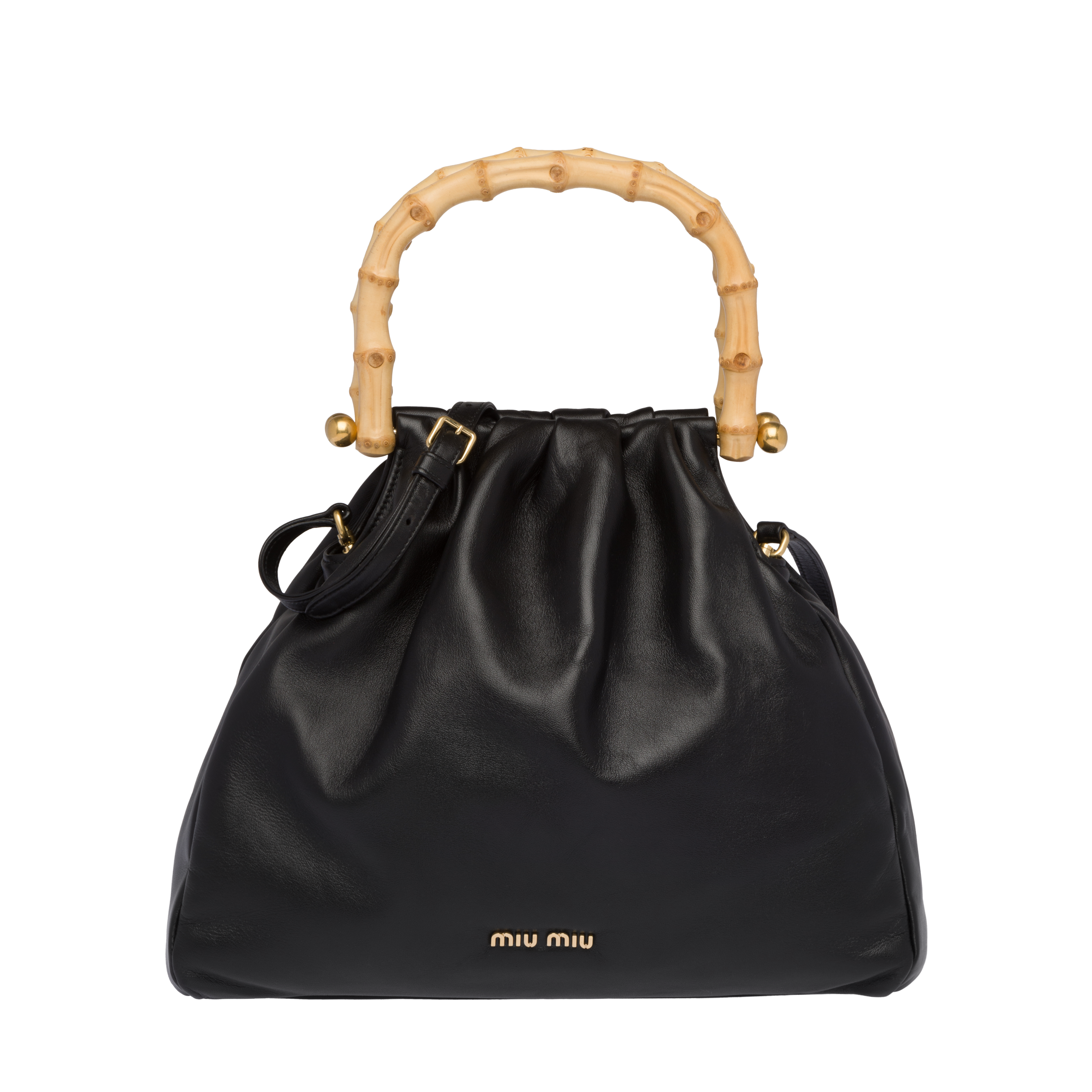 Nappa Leather And Bamboo Bag Miu Miu 5ba177 2c9m F0002 V Boo