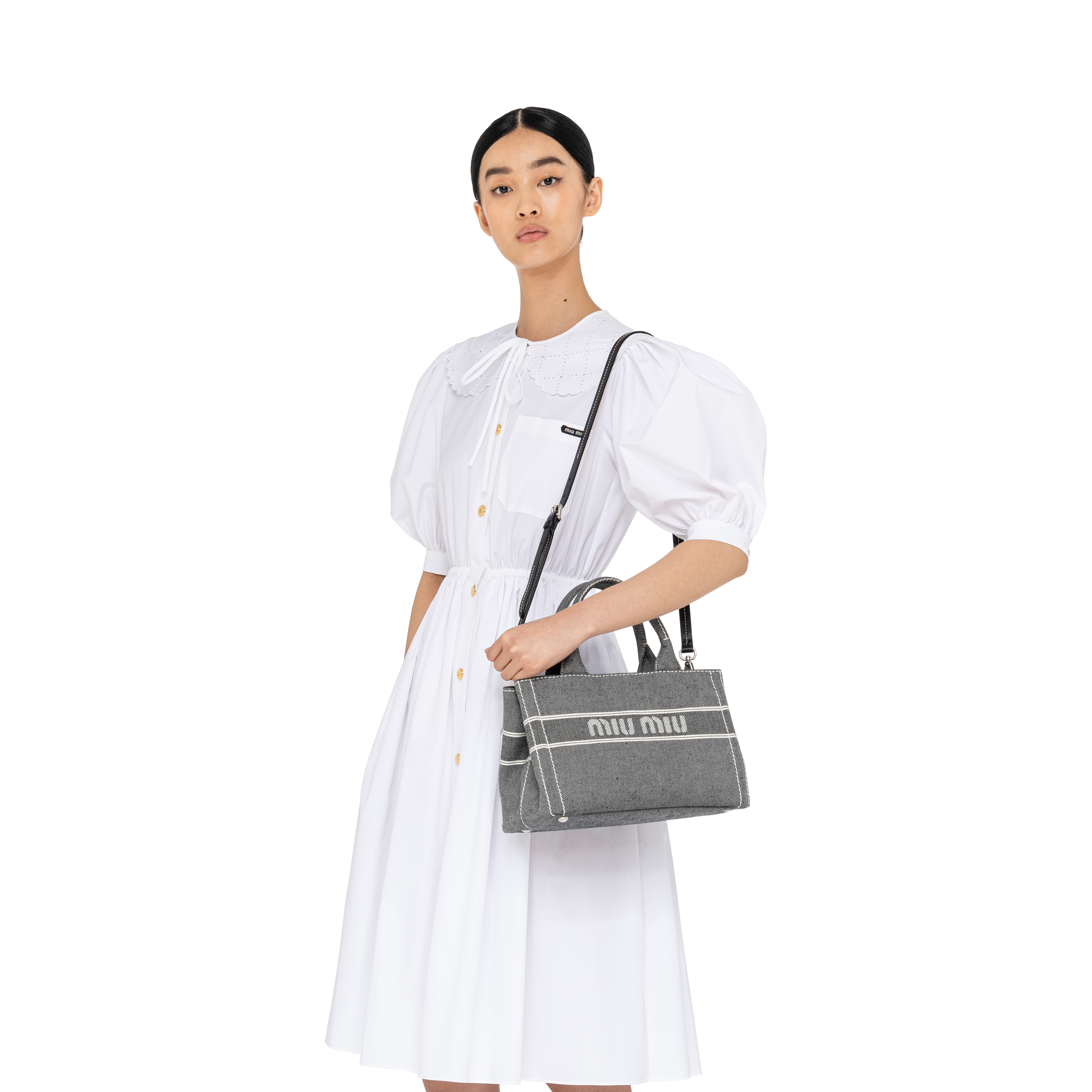 ブラック ジャカードロゴデニム スモールハンドバッグ | Miu Miu