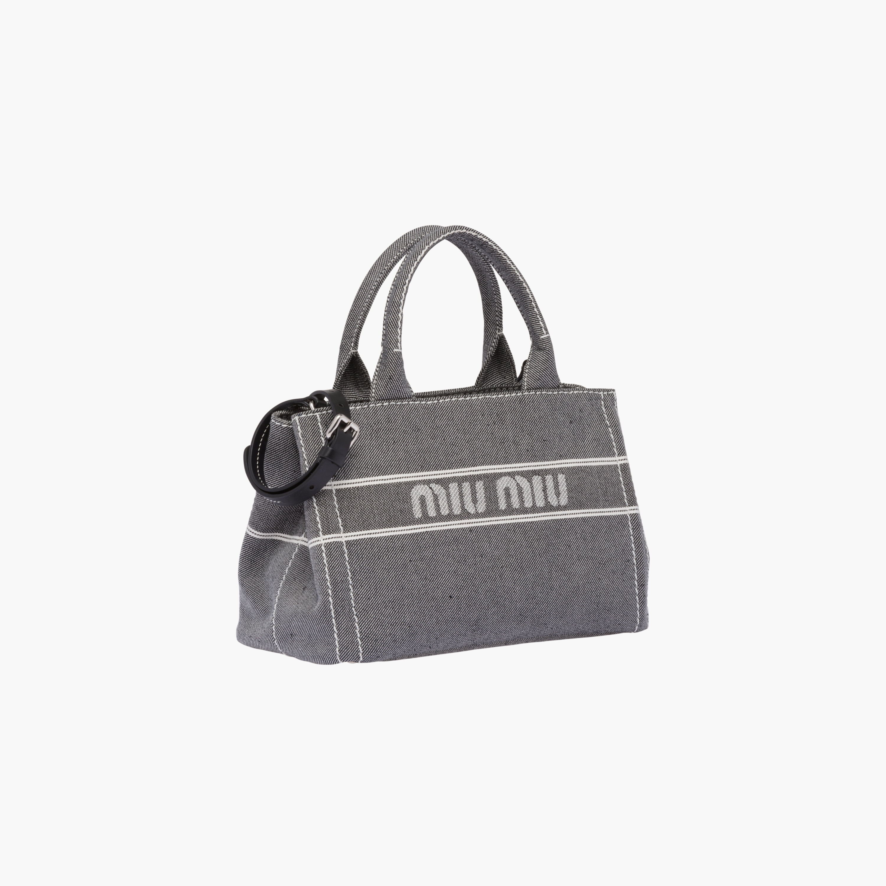 Denim handbag with jacquard logo Black Miu Miu