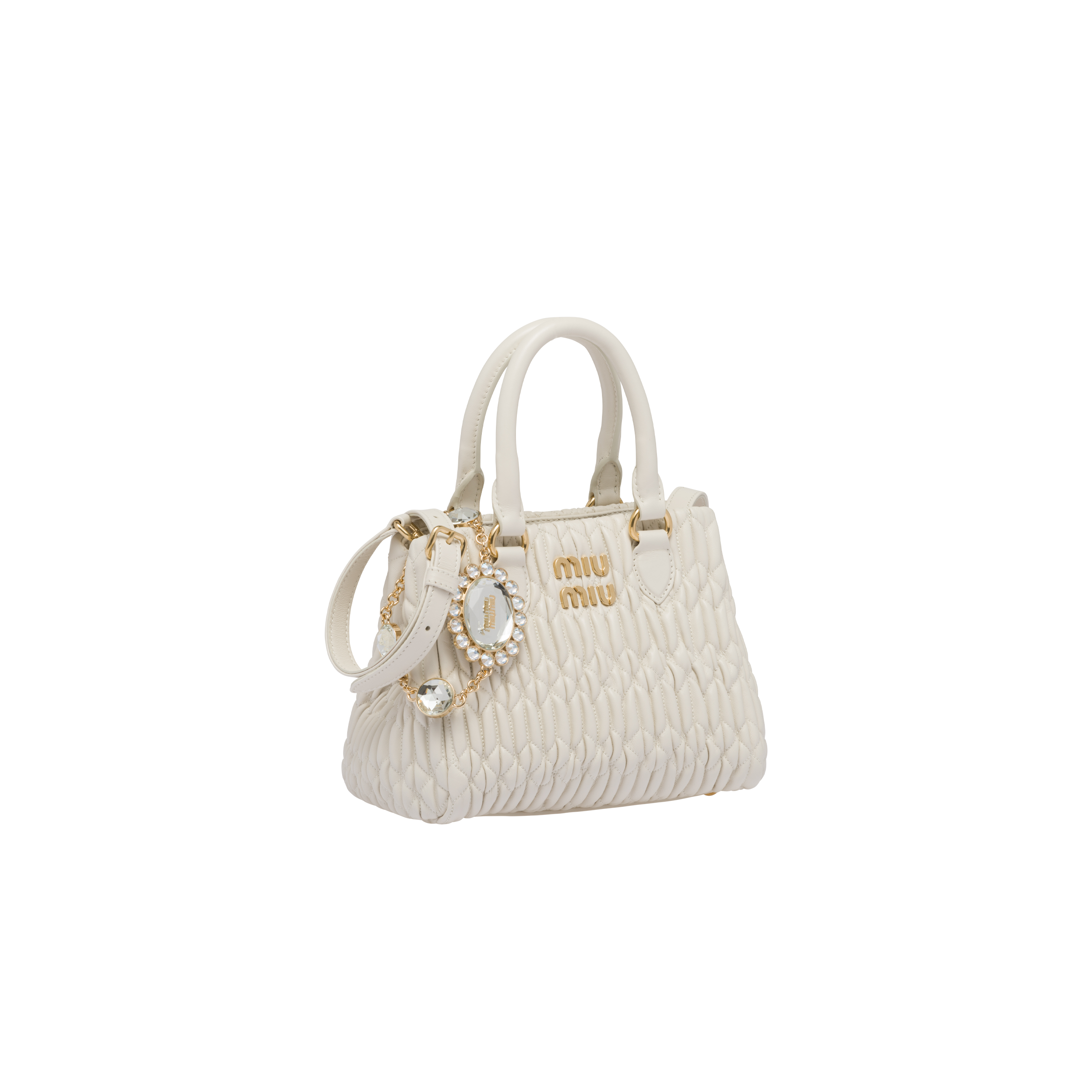 ホワイト ミュウ クリスタル ナッパレザー ハンドバッグ | Miu Miu