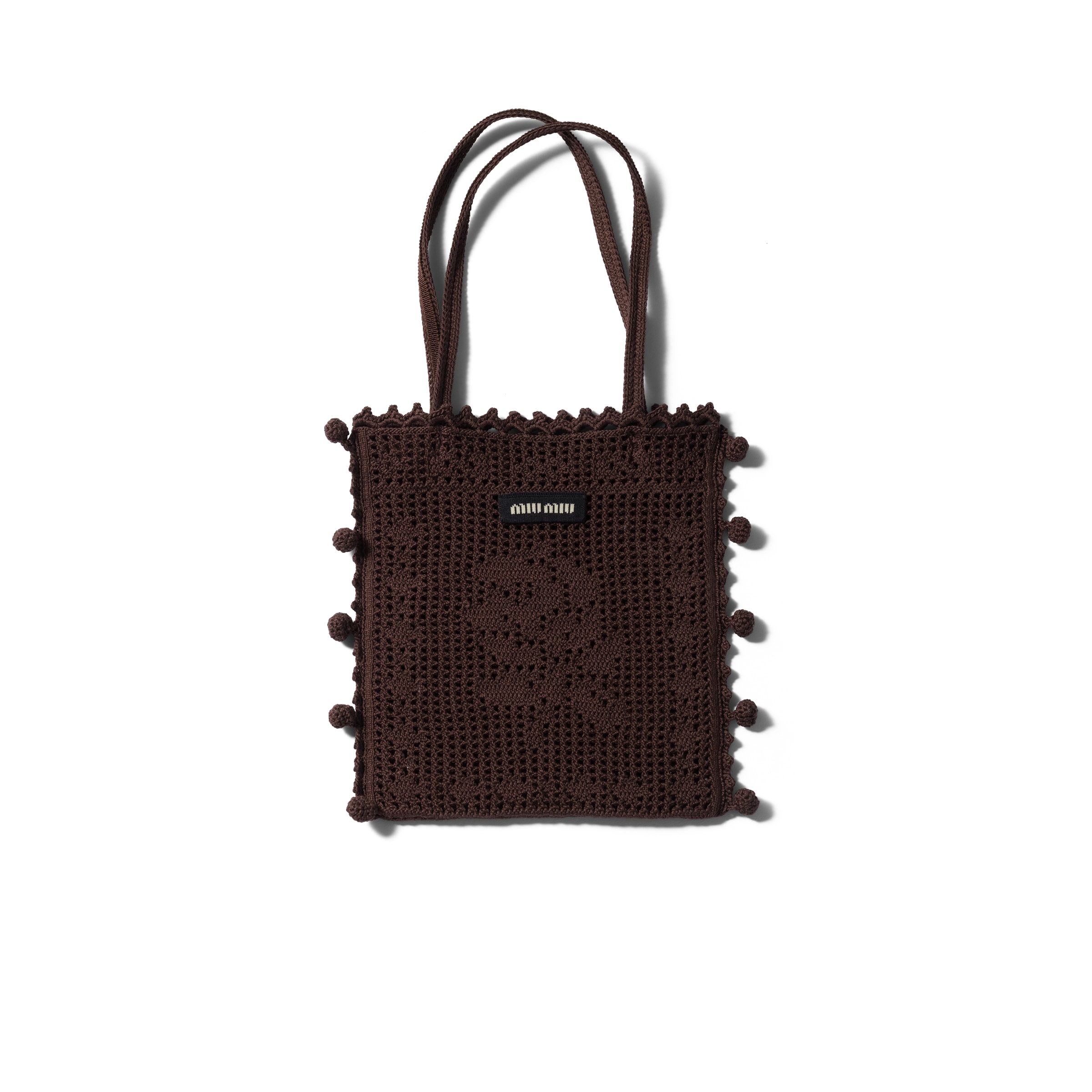 Cotton Crochet-effect Handbag, Woman, Cocoa Brown
