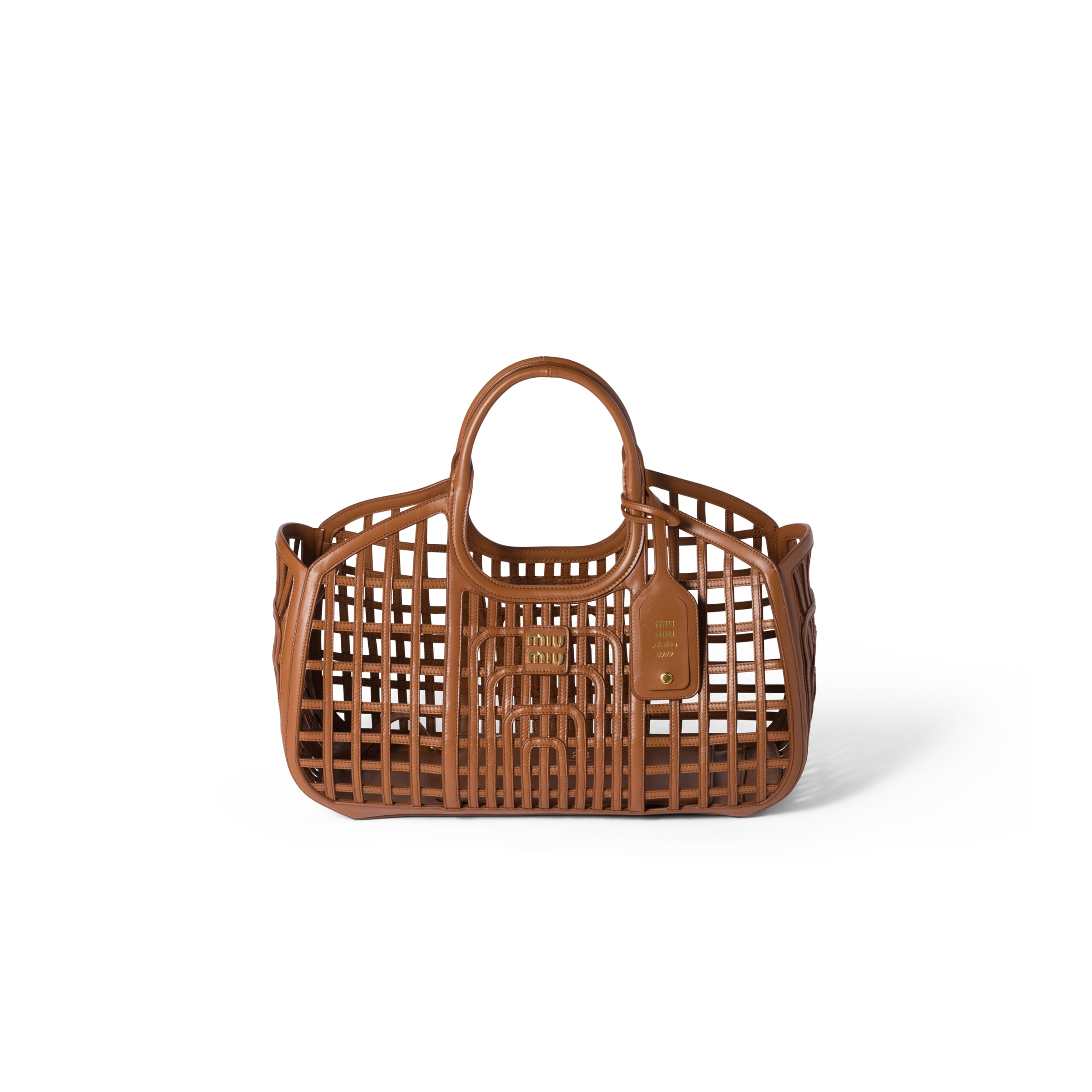 Miu Miu Leather Basket, Woman, Cognac