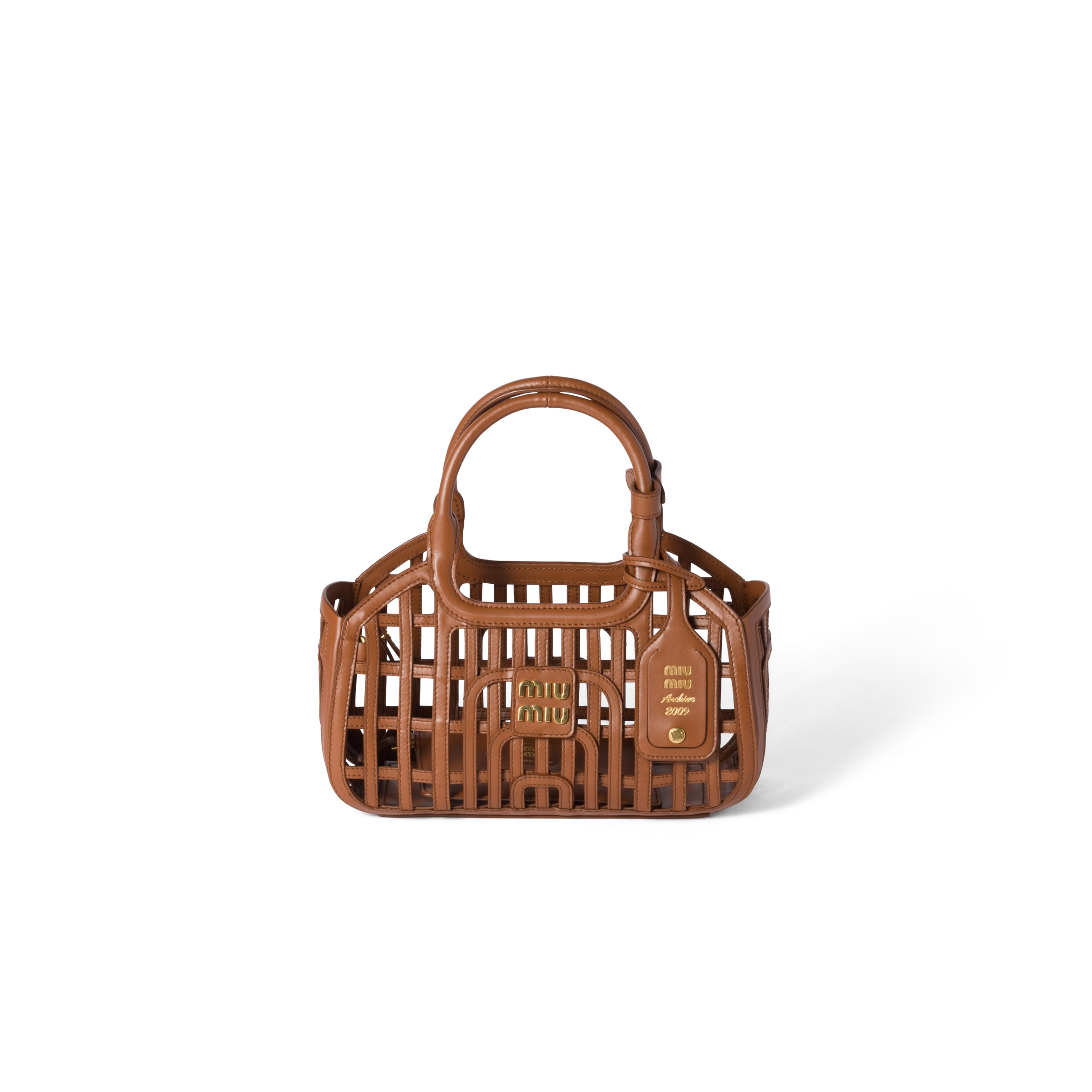 Miu Miu Leather Basket, Woman, Cognac