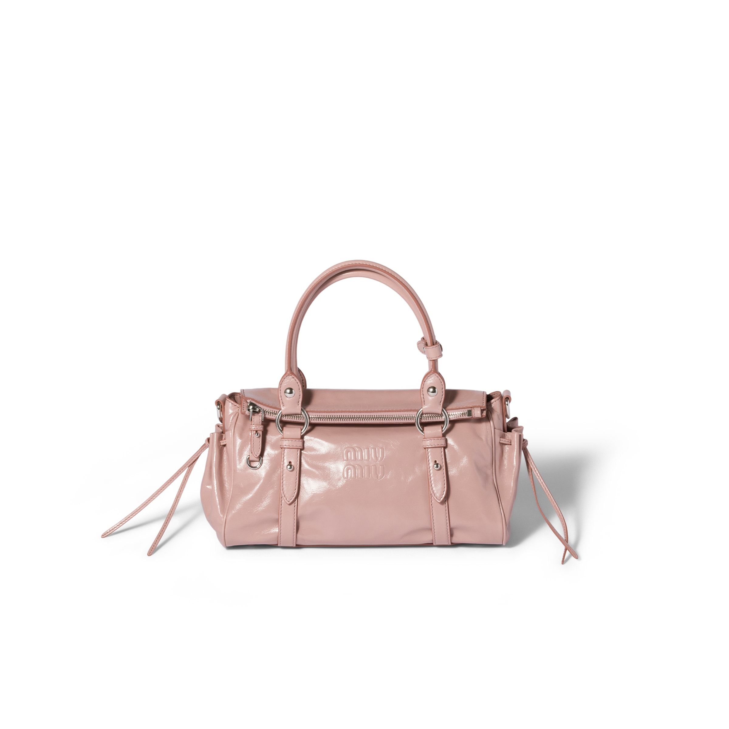 Glossy Leather Handbag, Woman, Rosy Blush
