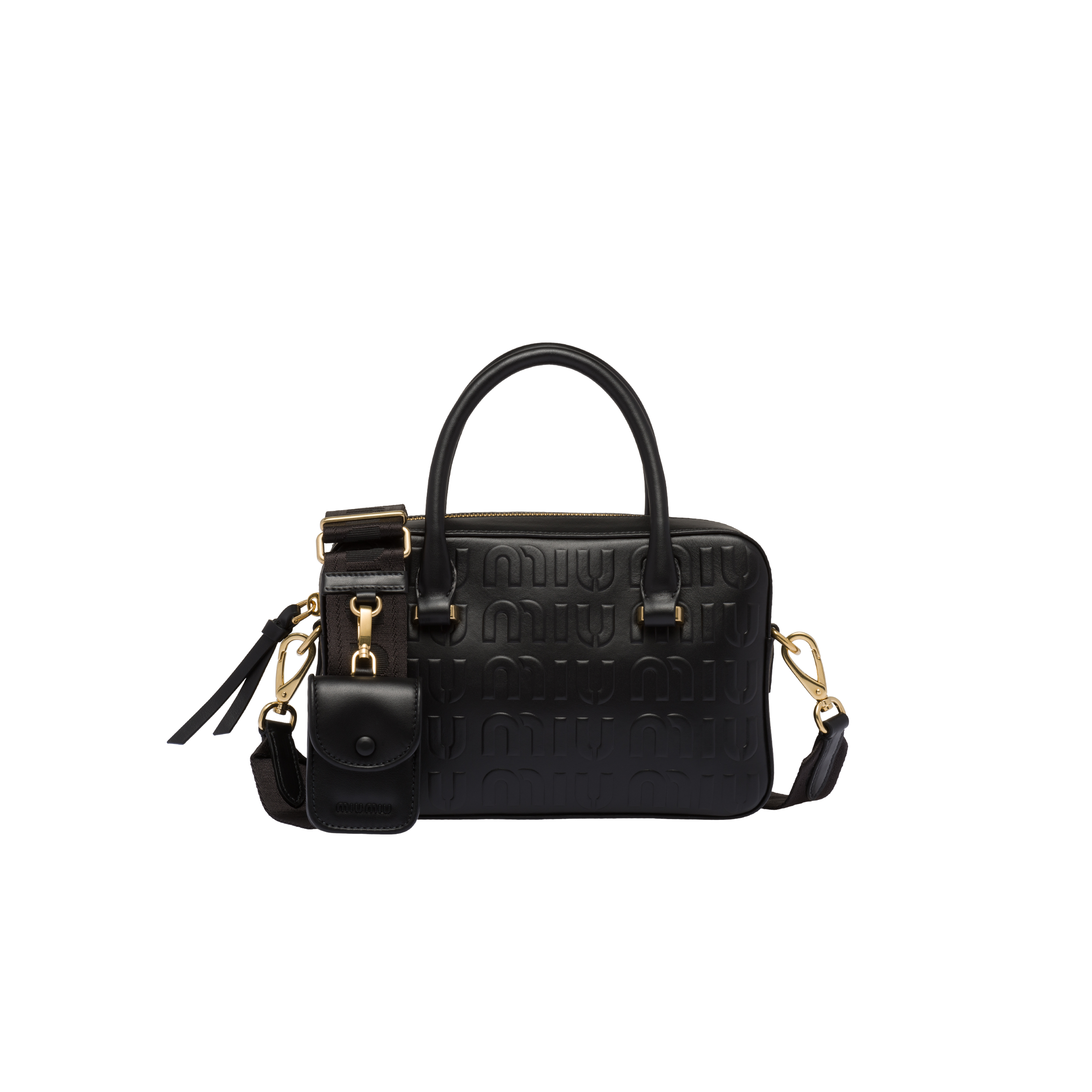 Leather bag with embossed logo Black | Miu Miu