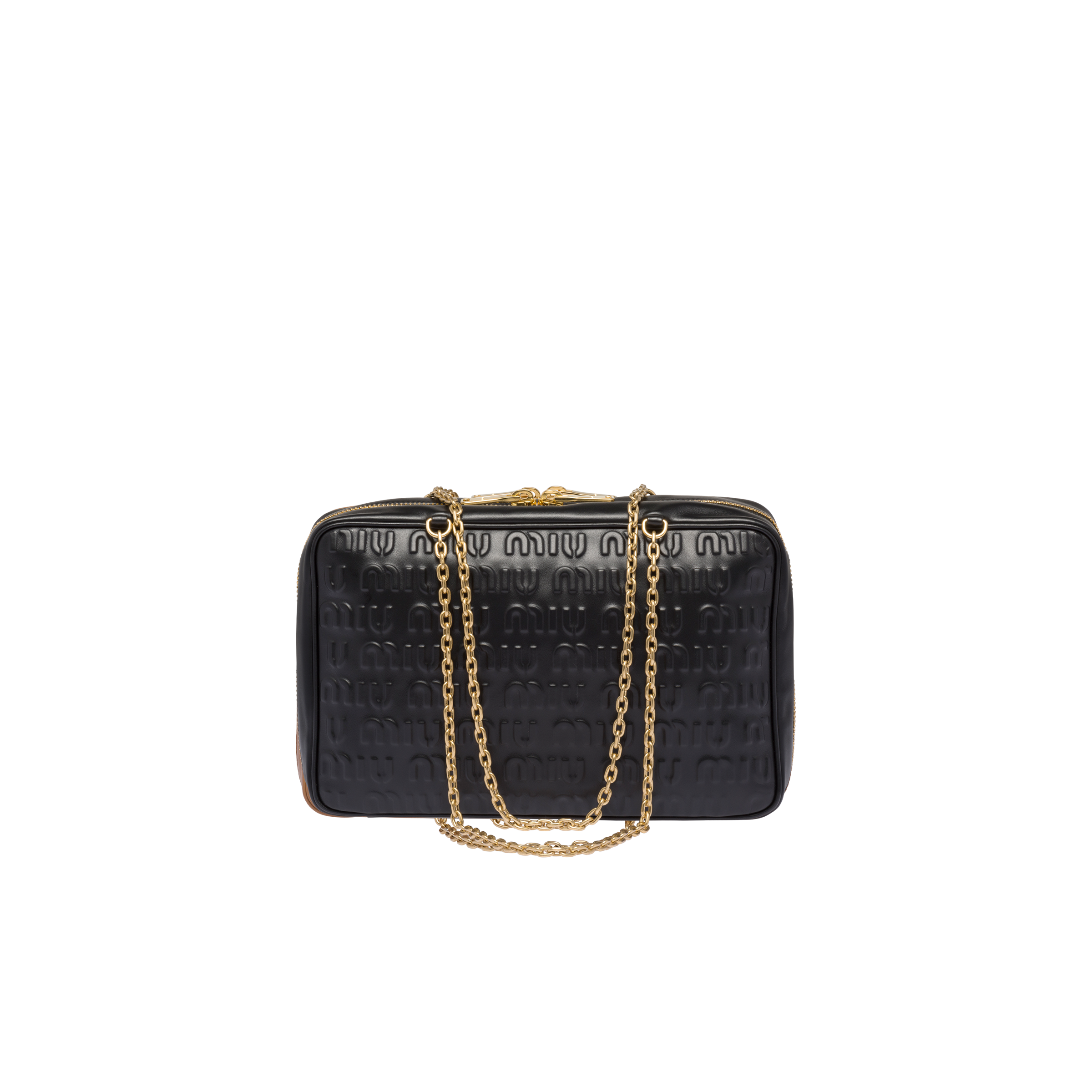 Miu Miu Leather Top-handle Bag With Embossed Logo In Black