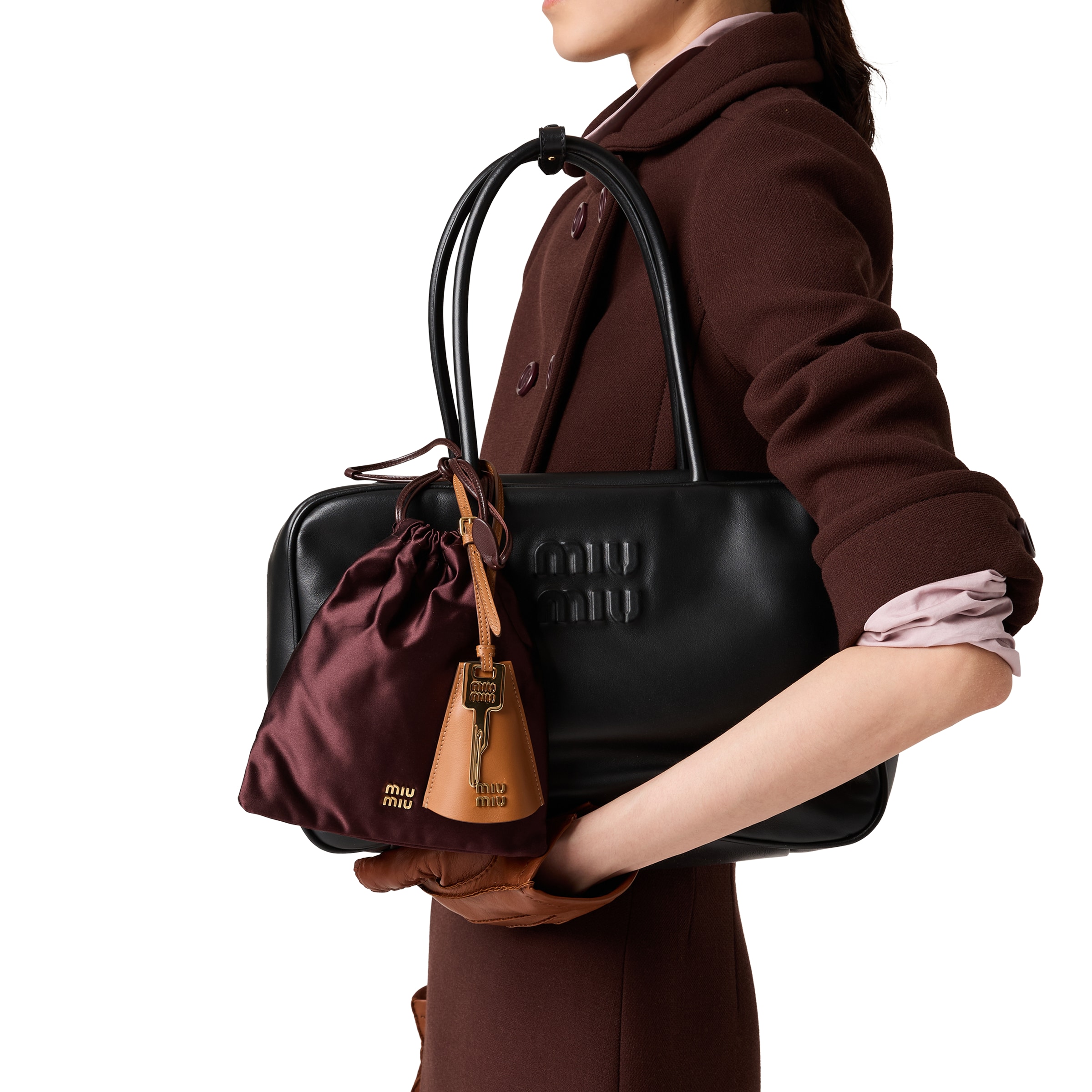 Miu Miu Black Bauletto Bag Zip Embossed Logo In Multi