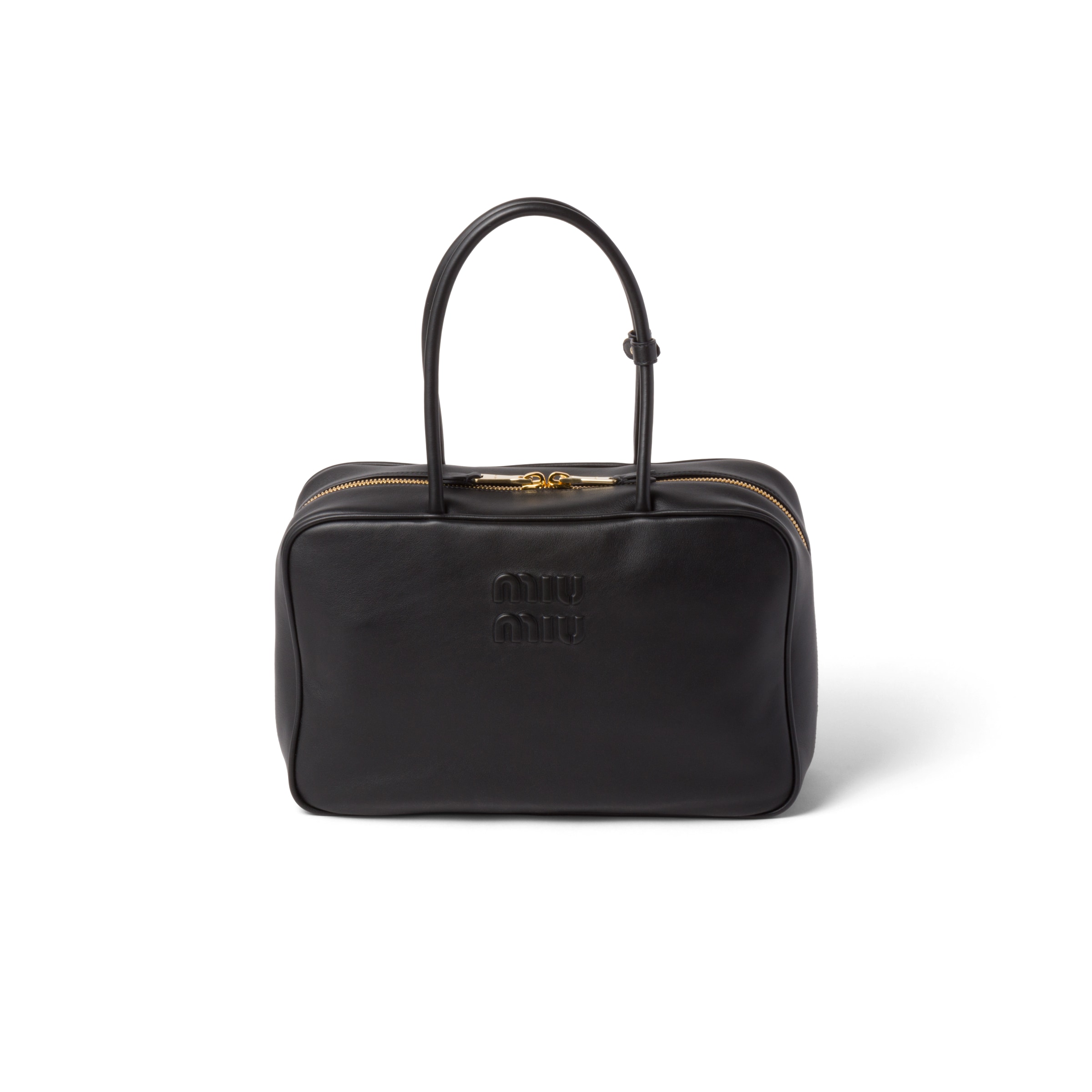 Miu Miu Black Bauletto Bag Zip Embossed Logo In Multi