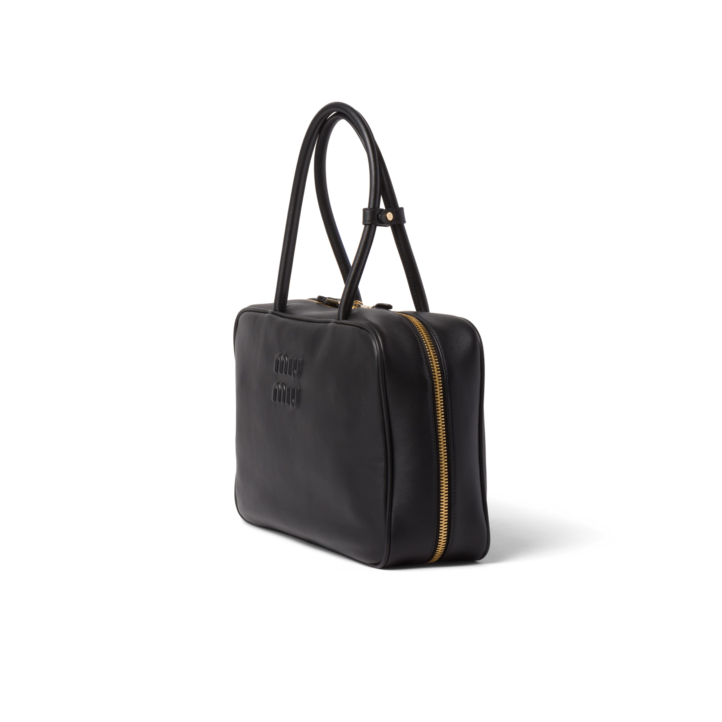 Miu Miu Black Bauletto Bag Zip Embossed Logo In Multi