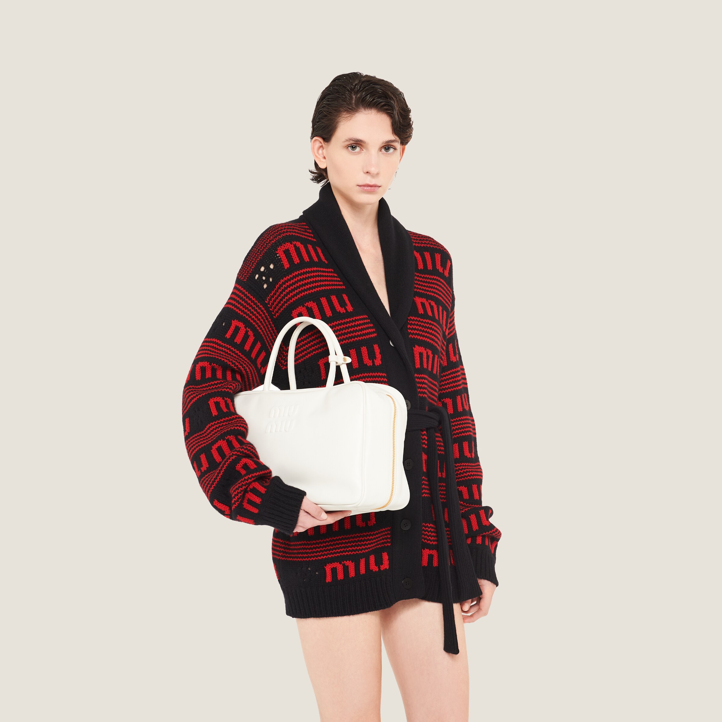 White Leather Tophandle Bag Miu Miu