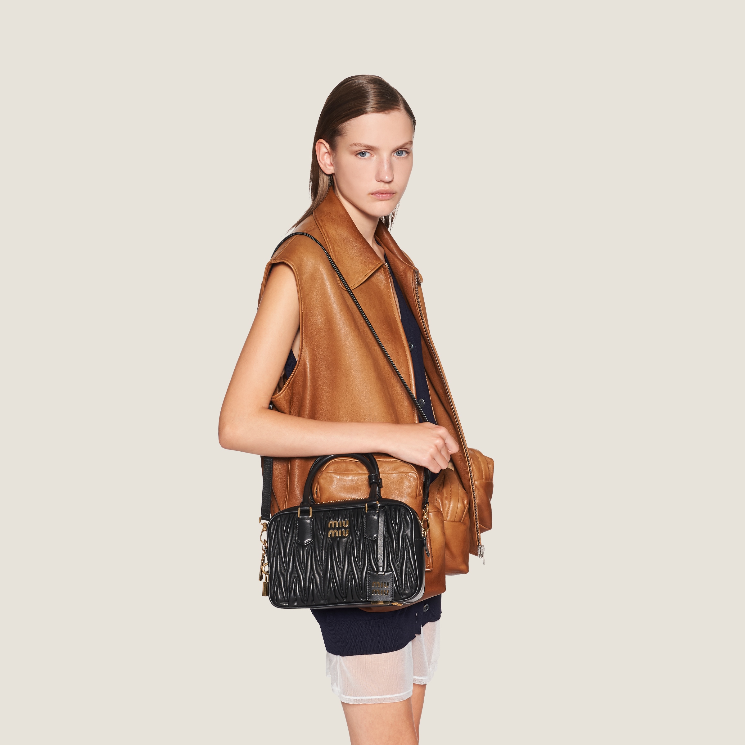 ARCADIE MATELASSÉ BAG 22 BEIGE IN CALFSKIN main image 1