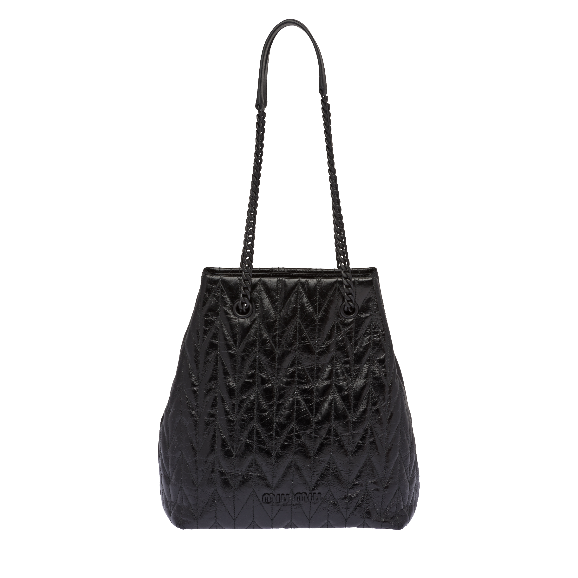 Quilted shiny leather shoulder bag Black Miu Miu