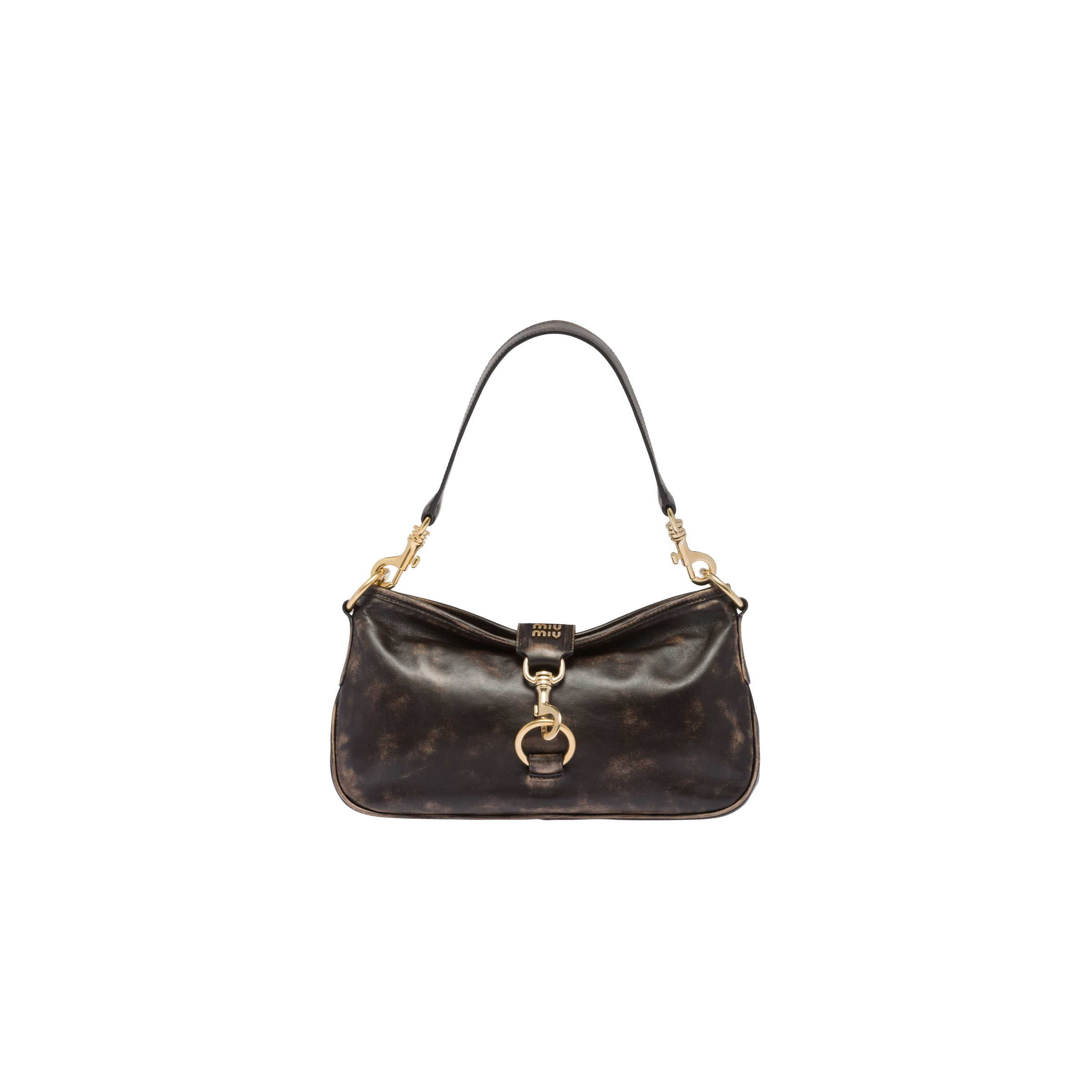 Sand/coffee Leather Shoulder Bag With Snap Hook | Miu Miu