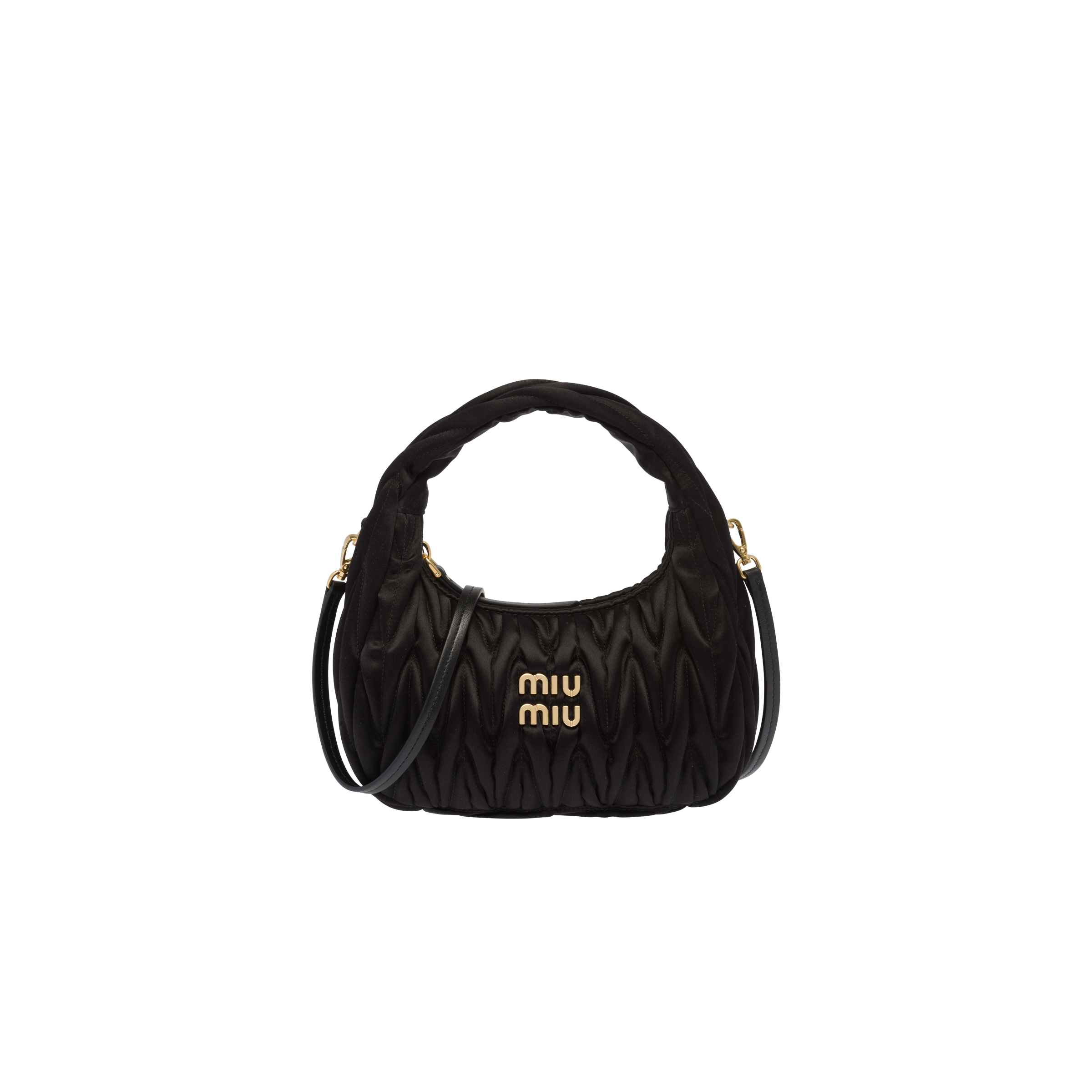 Miu Wander Leather Shoulder Bag in Black - Miu Miu