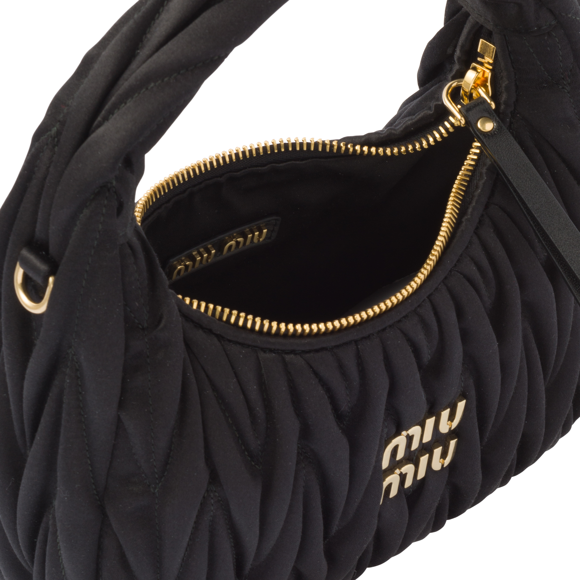 Miu Wander Matelasse Nylon Shoulder Bag in Black - Miu Miu