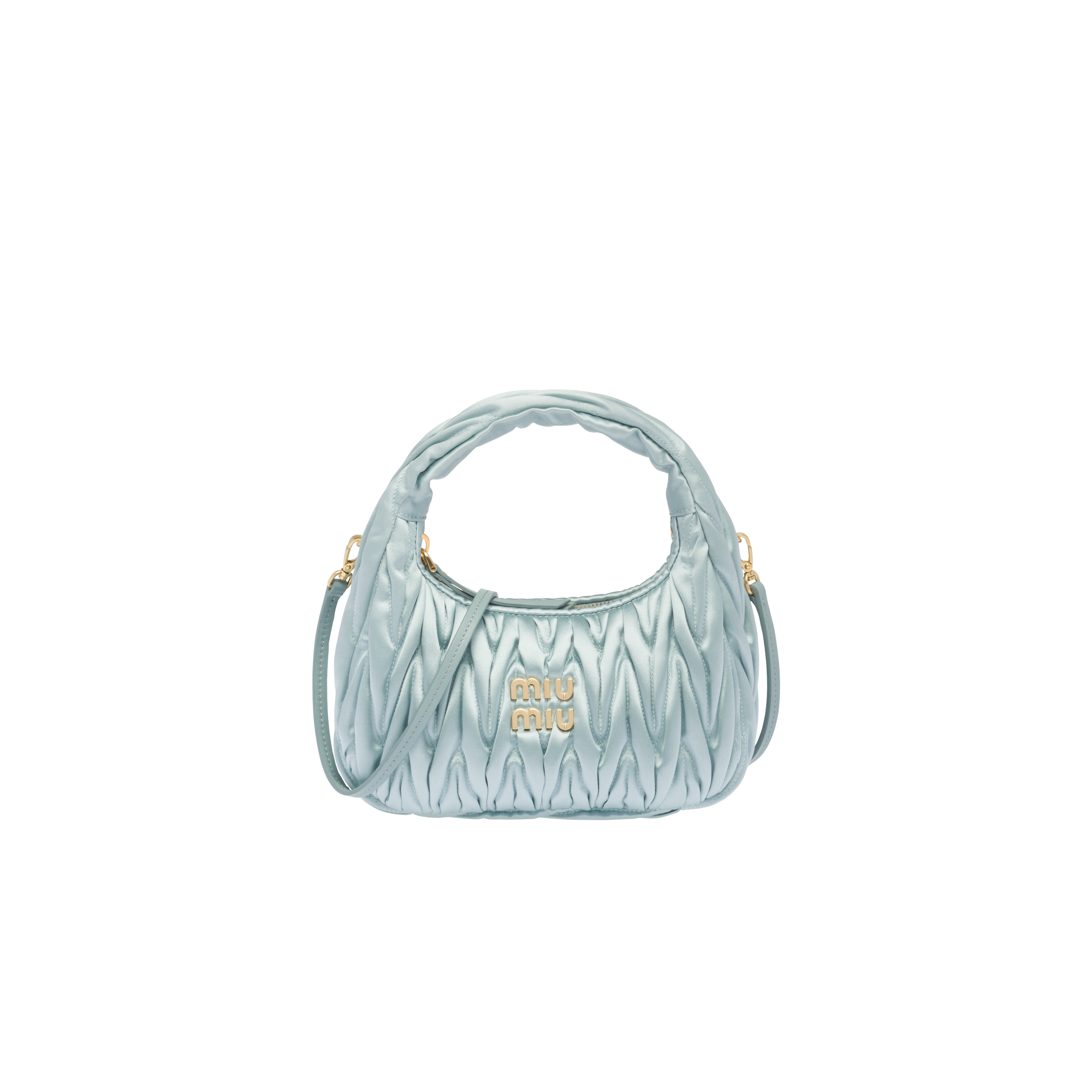 Miu Wander Small Matelasse Shoulder Bag in Blue - Miu Miu