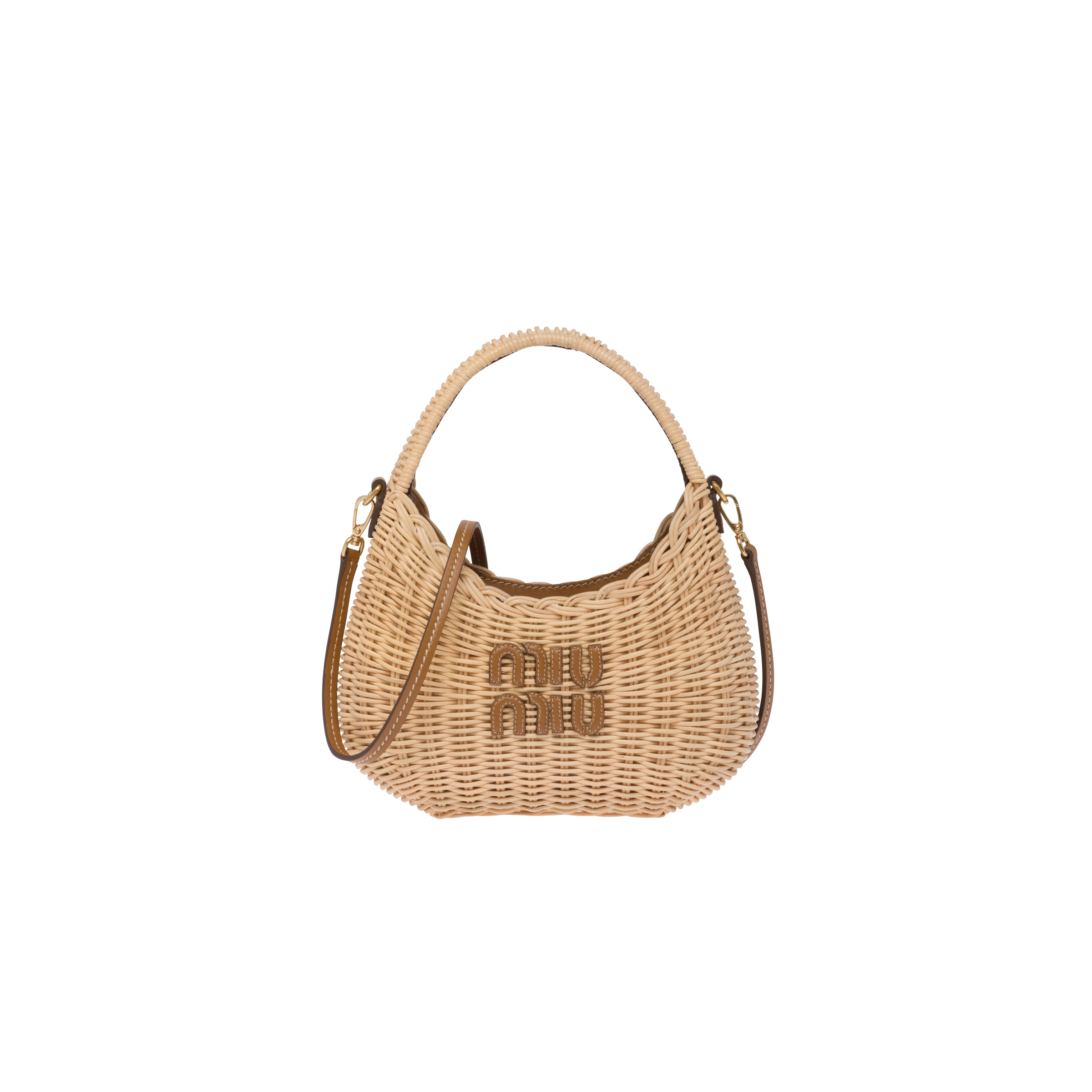 Miu Miu Miu Wander Wicker Handbag In Tan/caramel