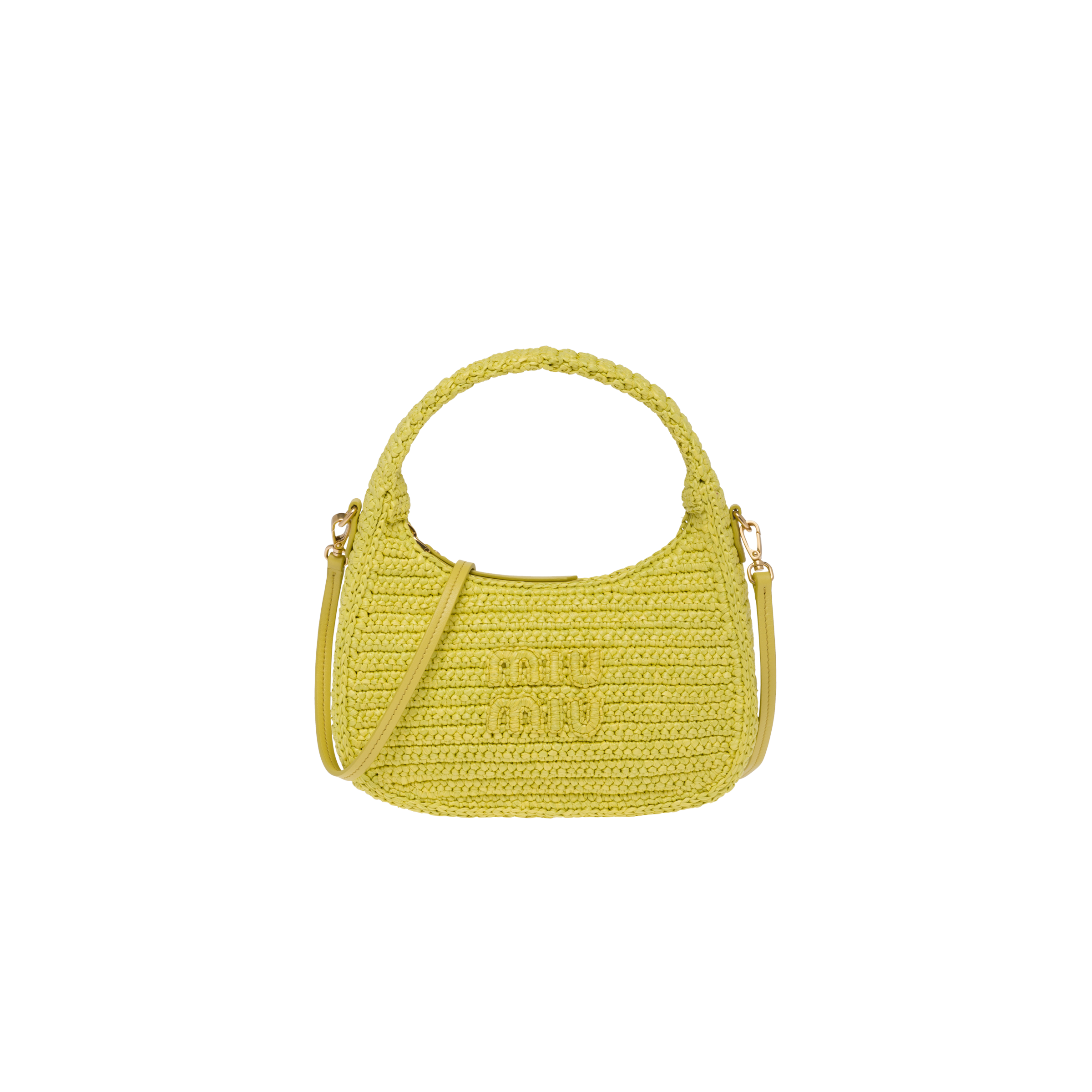 Miu Miu Crochet Hobo Bag In Citron Yellow