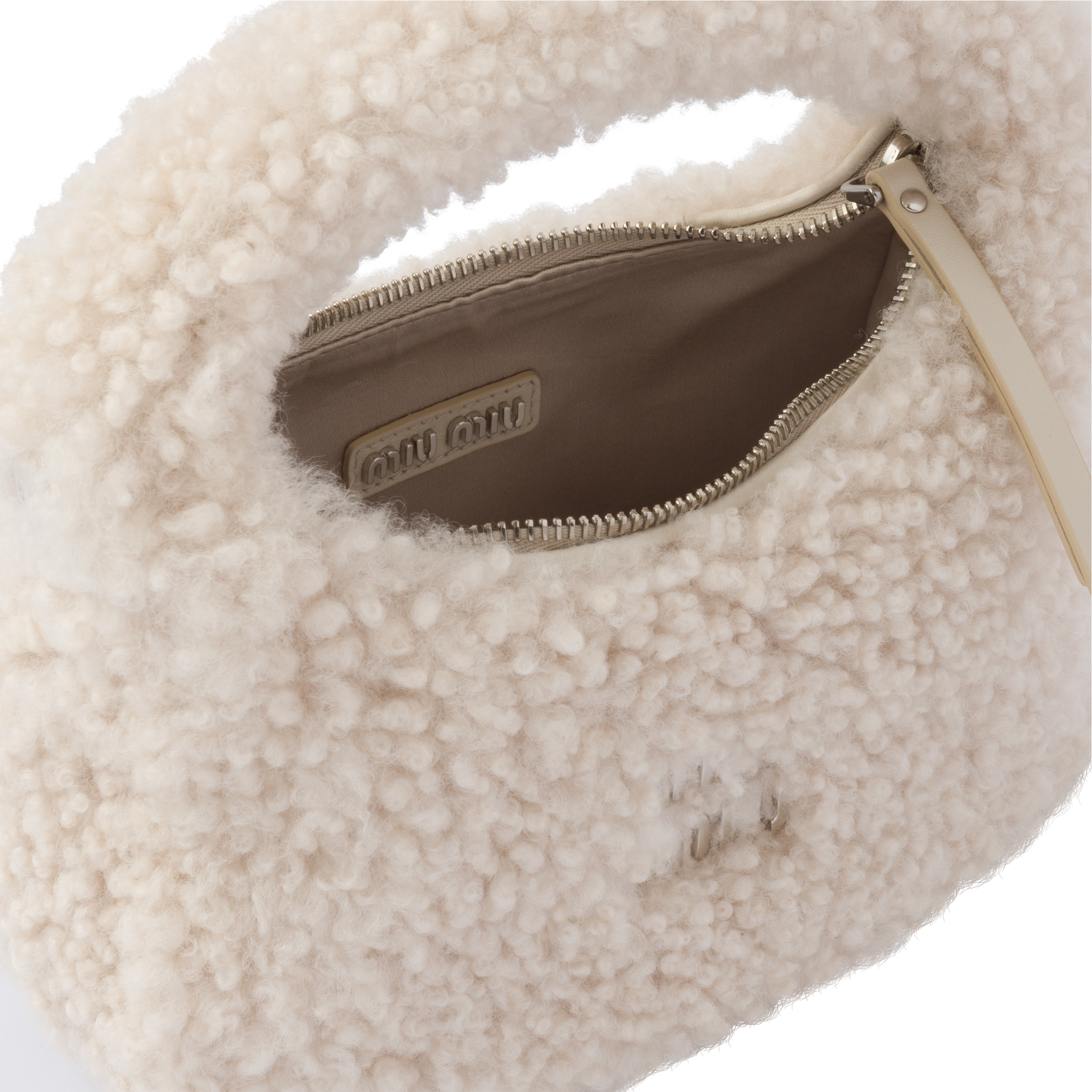 Ivory Wander Shearling Hobo Bag Miu Miu