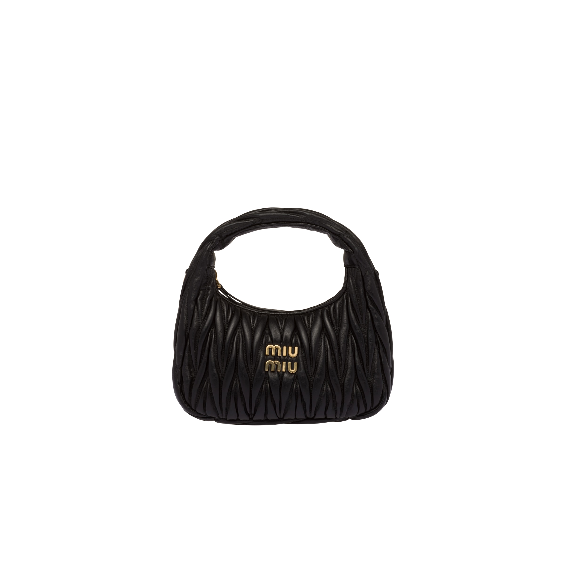 Miu Miu Wander Matelassé Nappa Leather Hobo Bag, Woman, Black