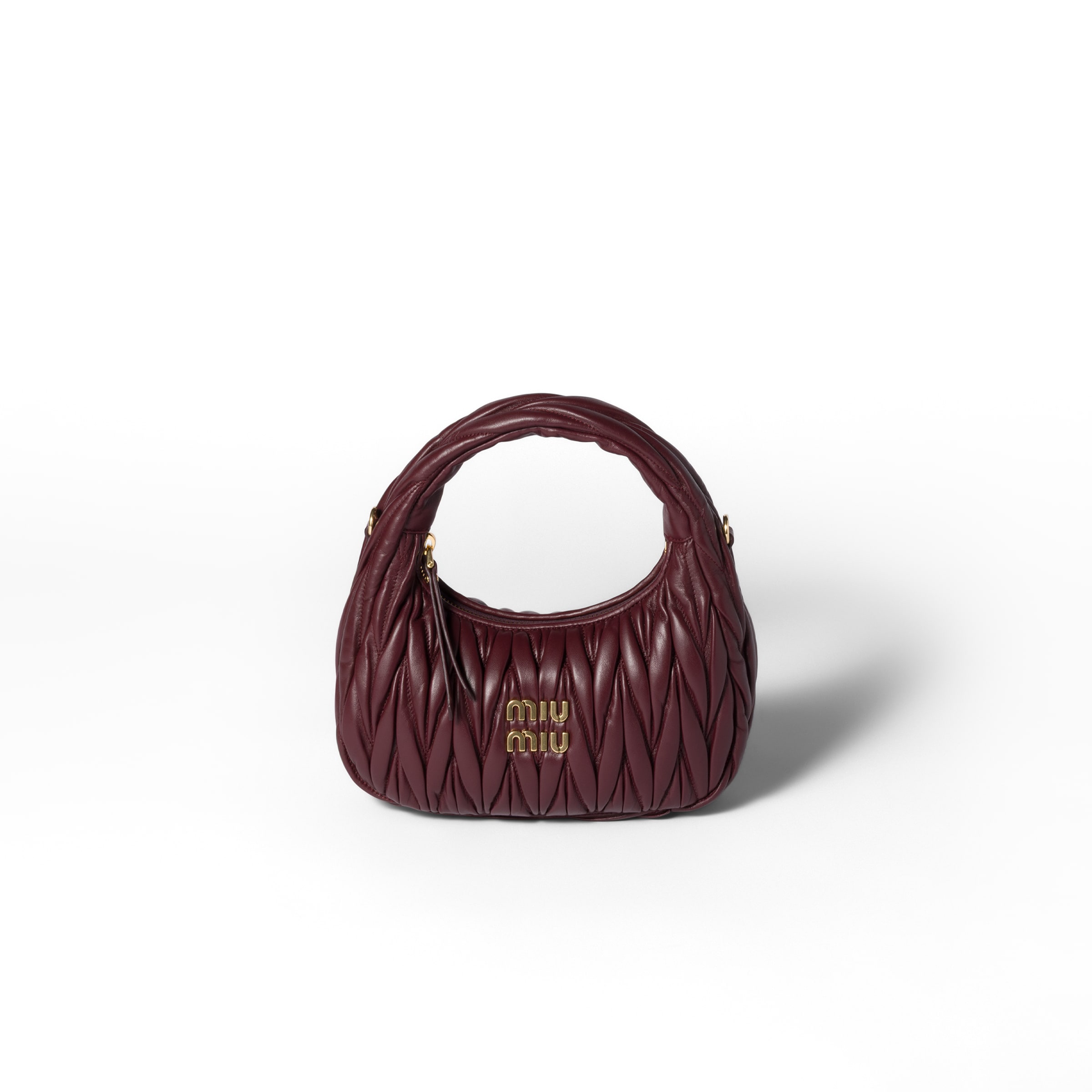 Miu Miu Wander Matelassé Nappa Leather Hobo Bag, Woman, Burgundy