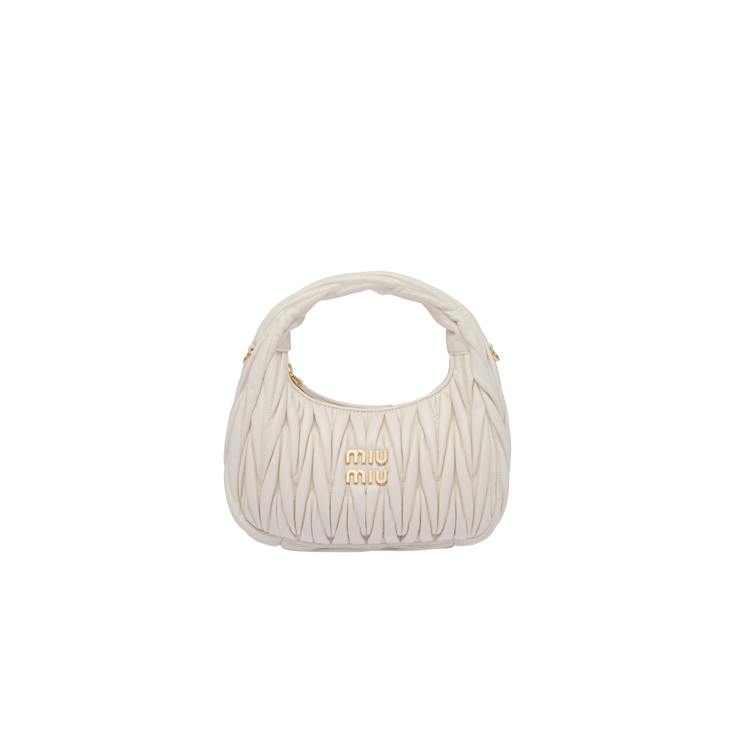 Miu Miu Wander Matelassé Nappa Leather Hobo Bag, Woman, White