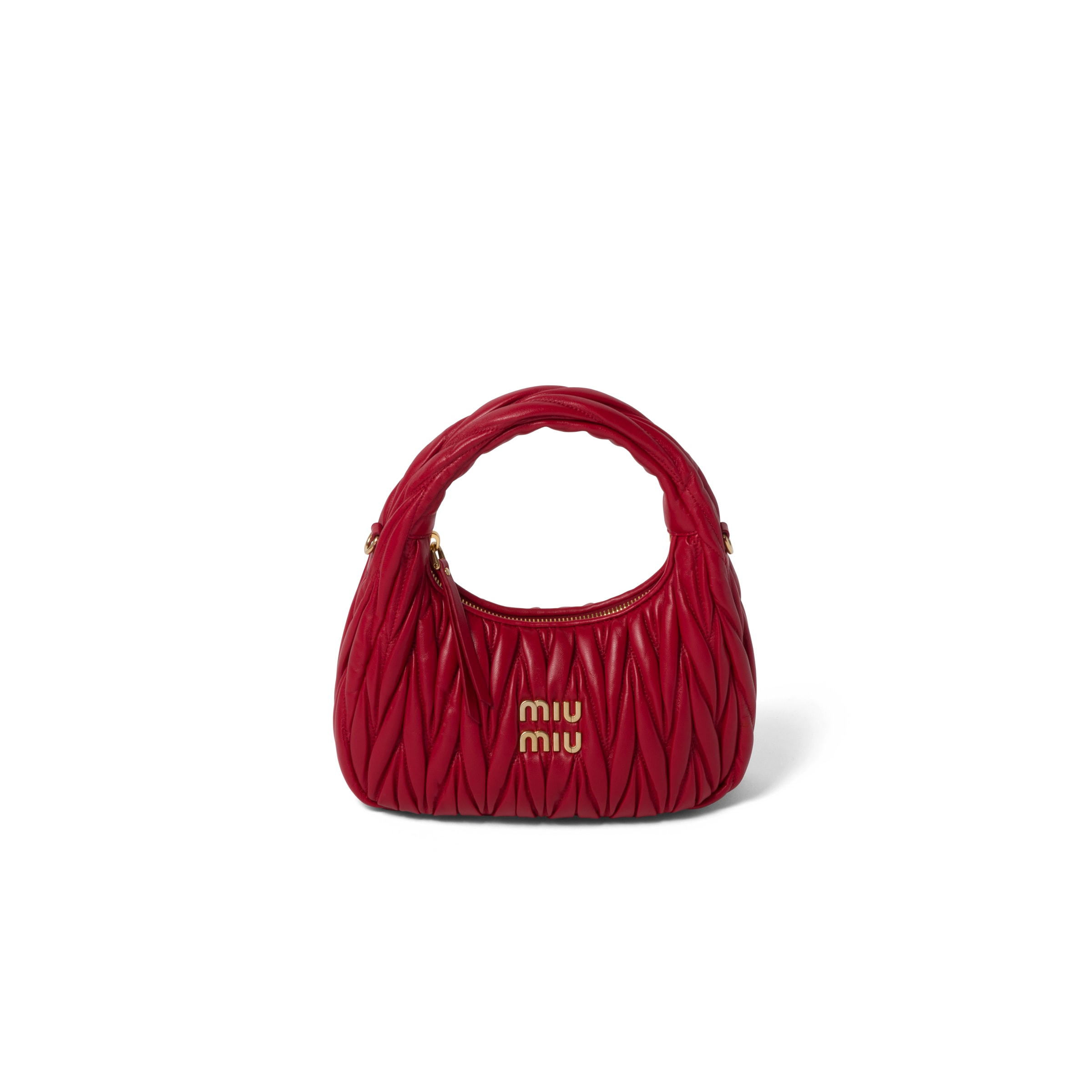 Miu Miu Wander Matelassé Nappa Leather Hobo Bag, Woman, Red