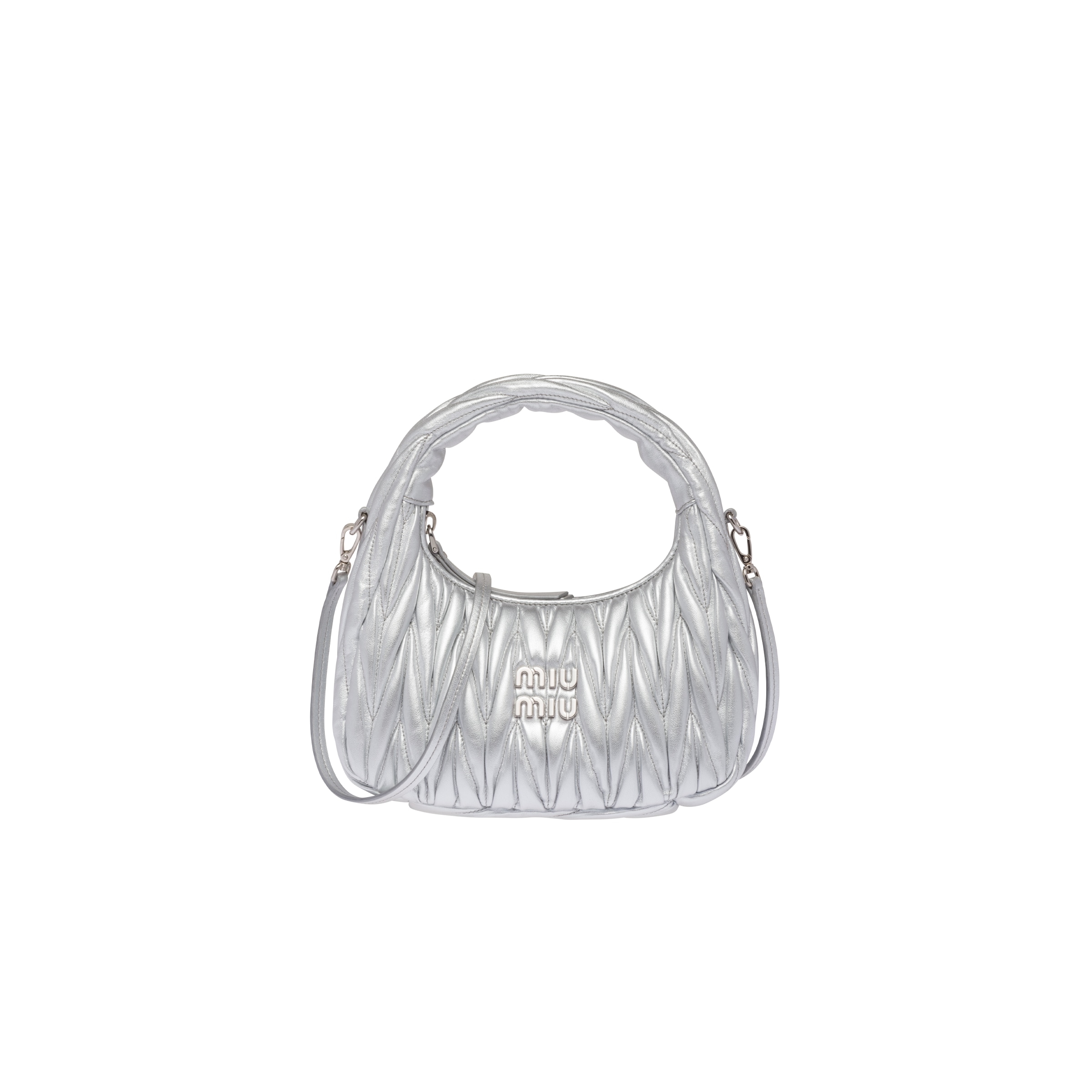 Miu Miu Bolso Hobo Wander De Napa Matelassé, Mujer, Plata