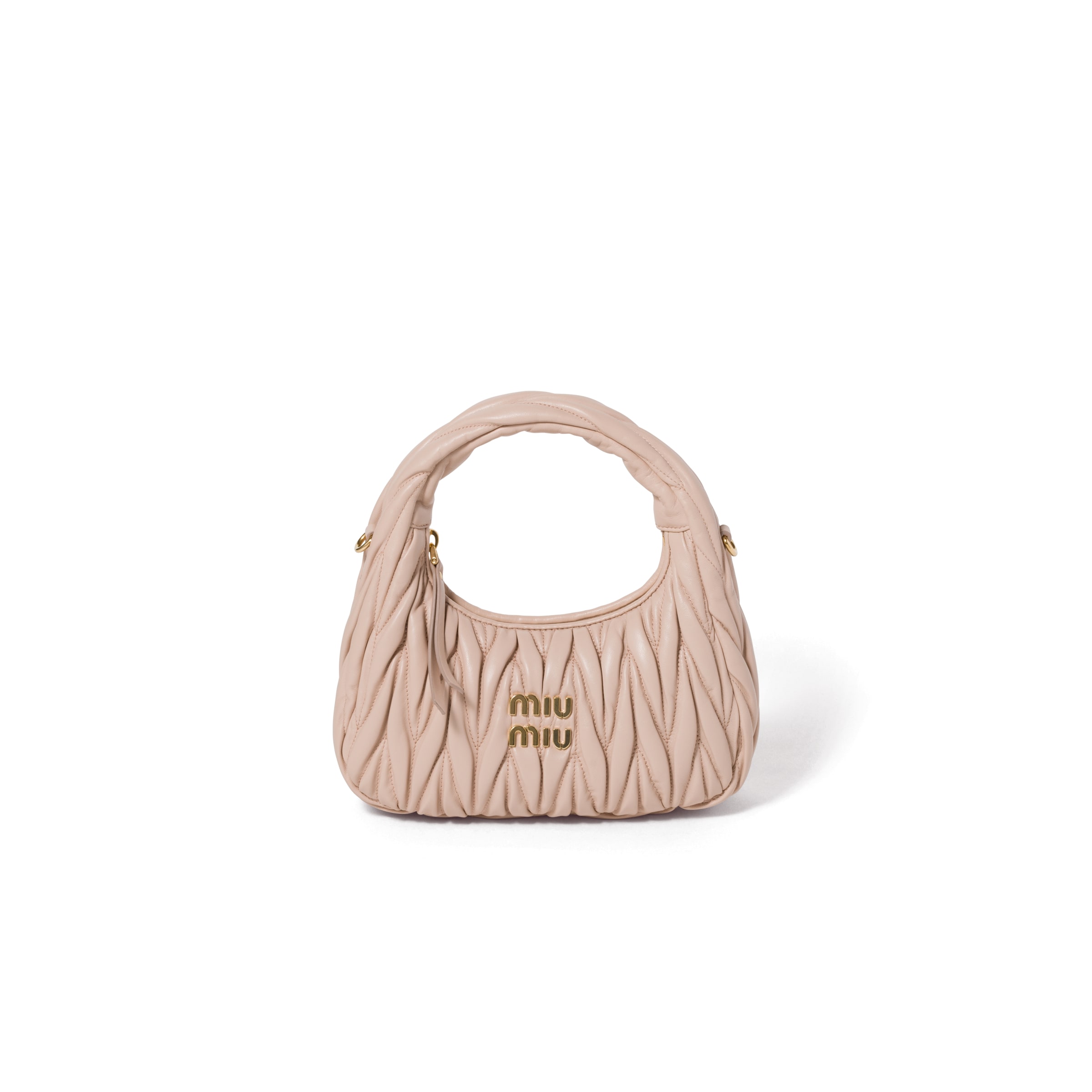 Miu Miu Sac Hobo Wander En Cuir Nappa Matelassé, Femme, Rose Poudré