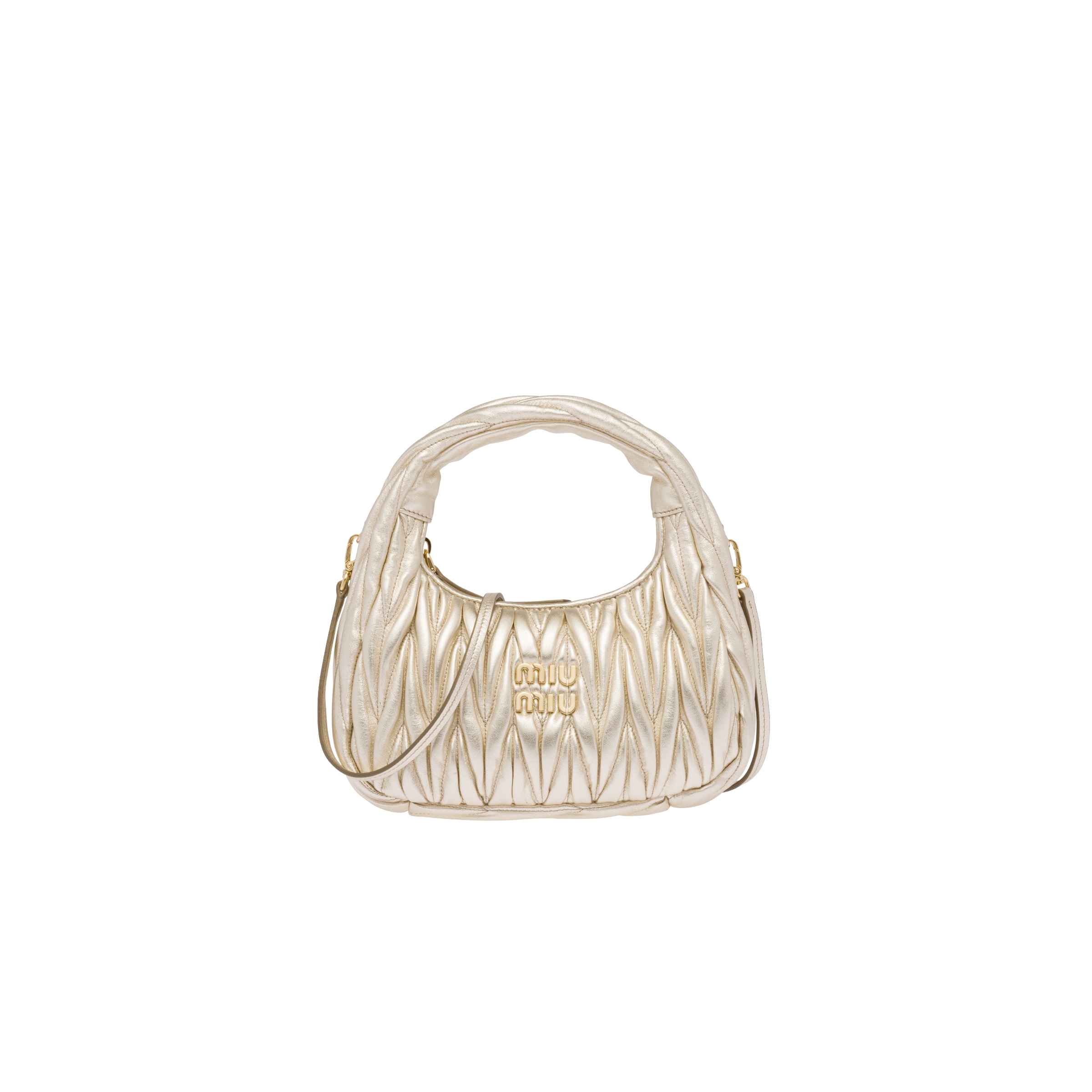 Miu Miu Wander Matelassé Nappa Leather Hobo Bag, Woman, Pyrite