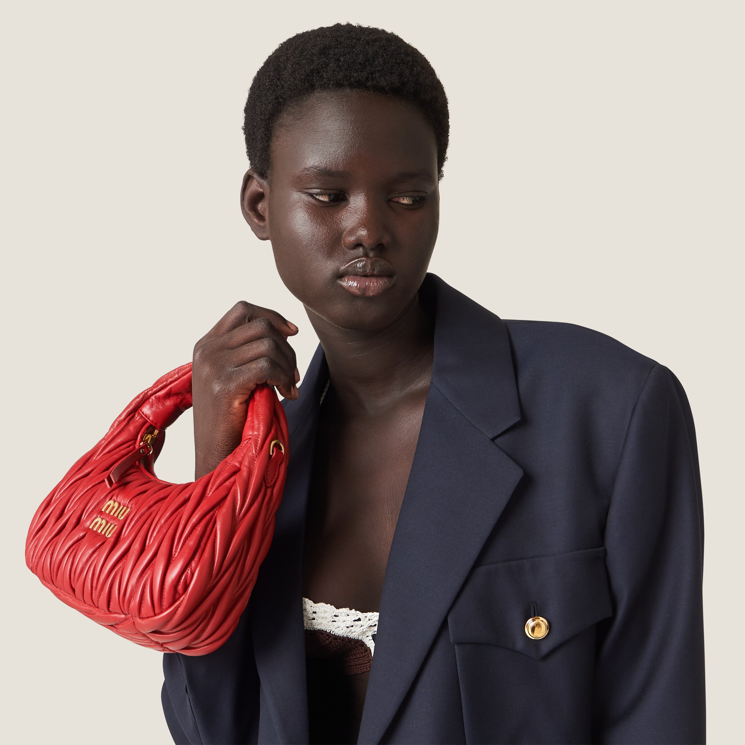 Red Miu Wander Matelassé Nappa Leather Mini Hobo Bag Miu Miu