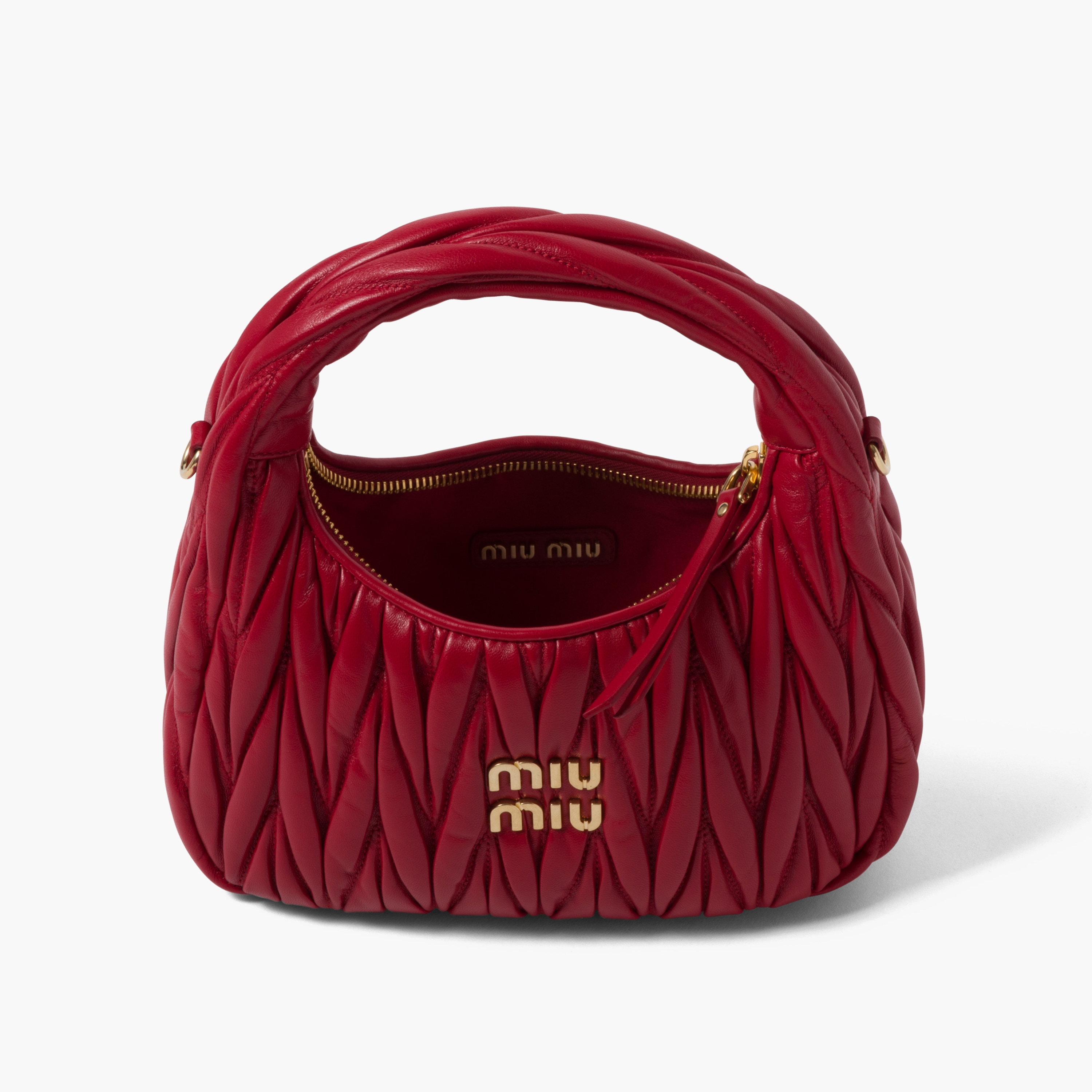 Miu Wander matelassé nappa leather mini hobo bag Red Miu Miu