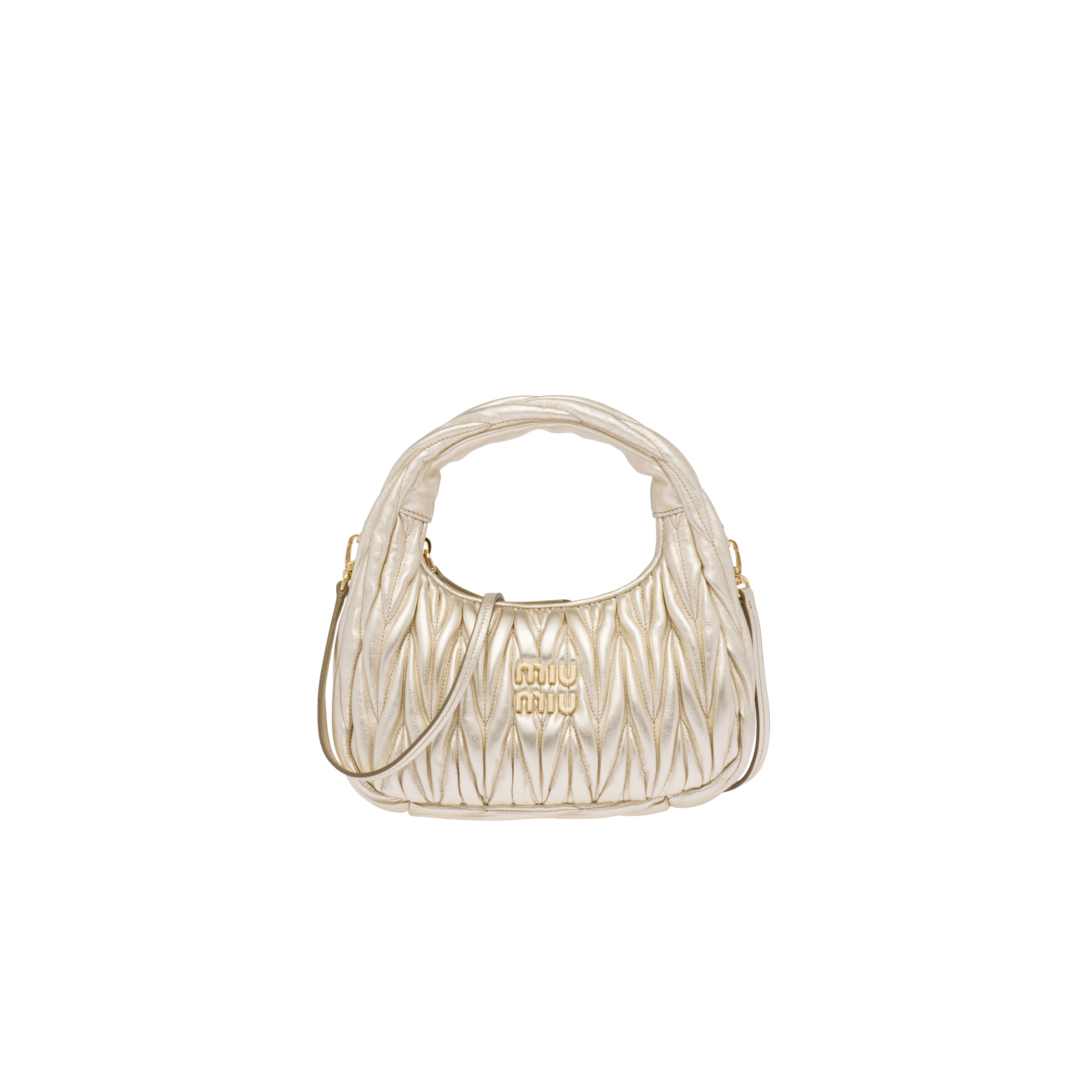 Miu Miu Wander Matelassé Nappa Leather Hobo Bag In Pyrite