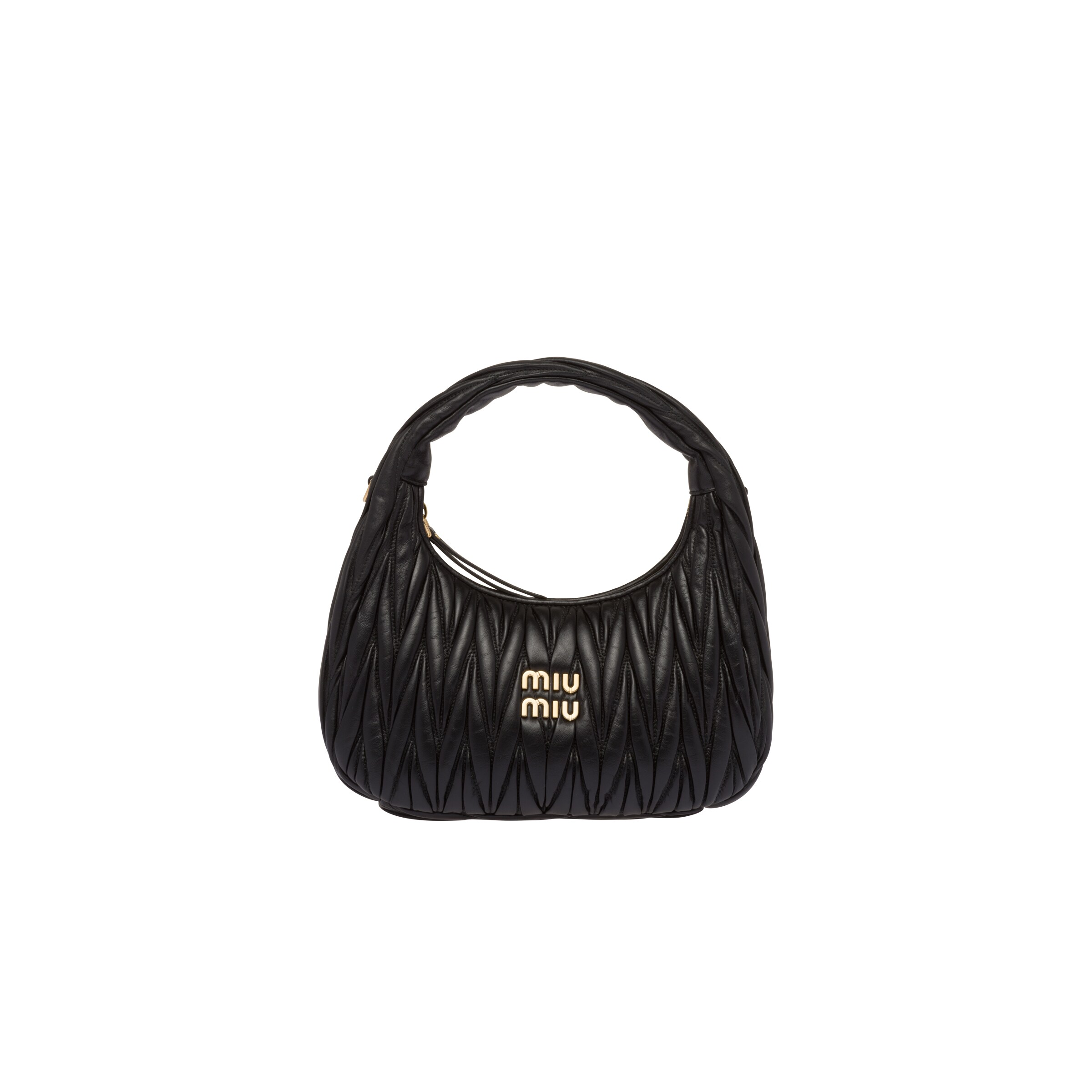 Miu Miu Wander Matelassé Nappa Leather Hobo Bag, Woman, Black