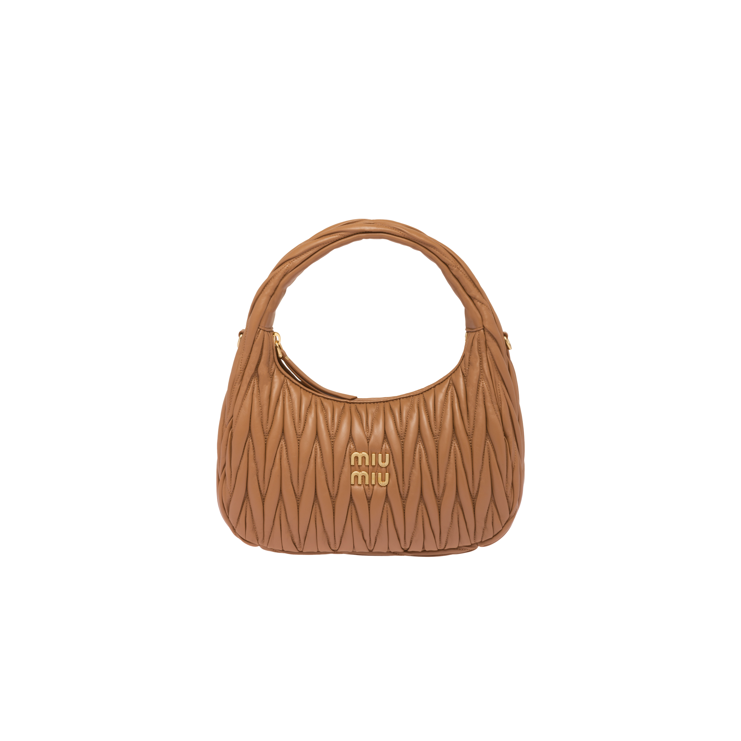 Miu Miu Wander Matelassé Nappa Leather Hobo Bag In Caramel