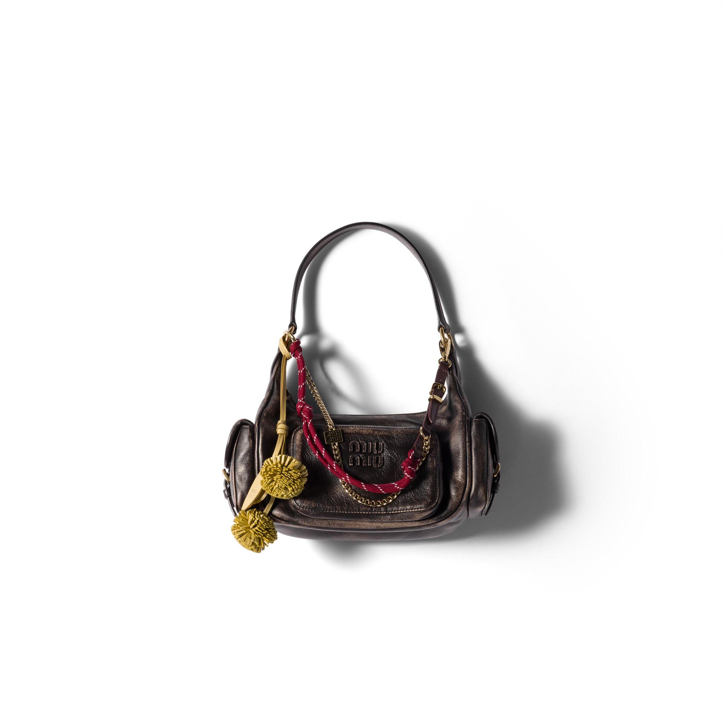 Miu Miu Womens Caffe Pocket Leather Top Handle Bag In Brown