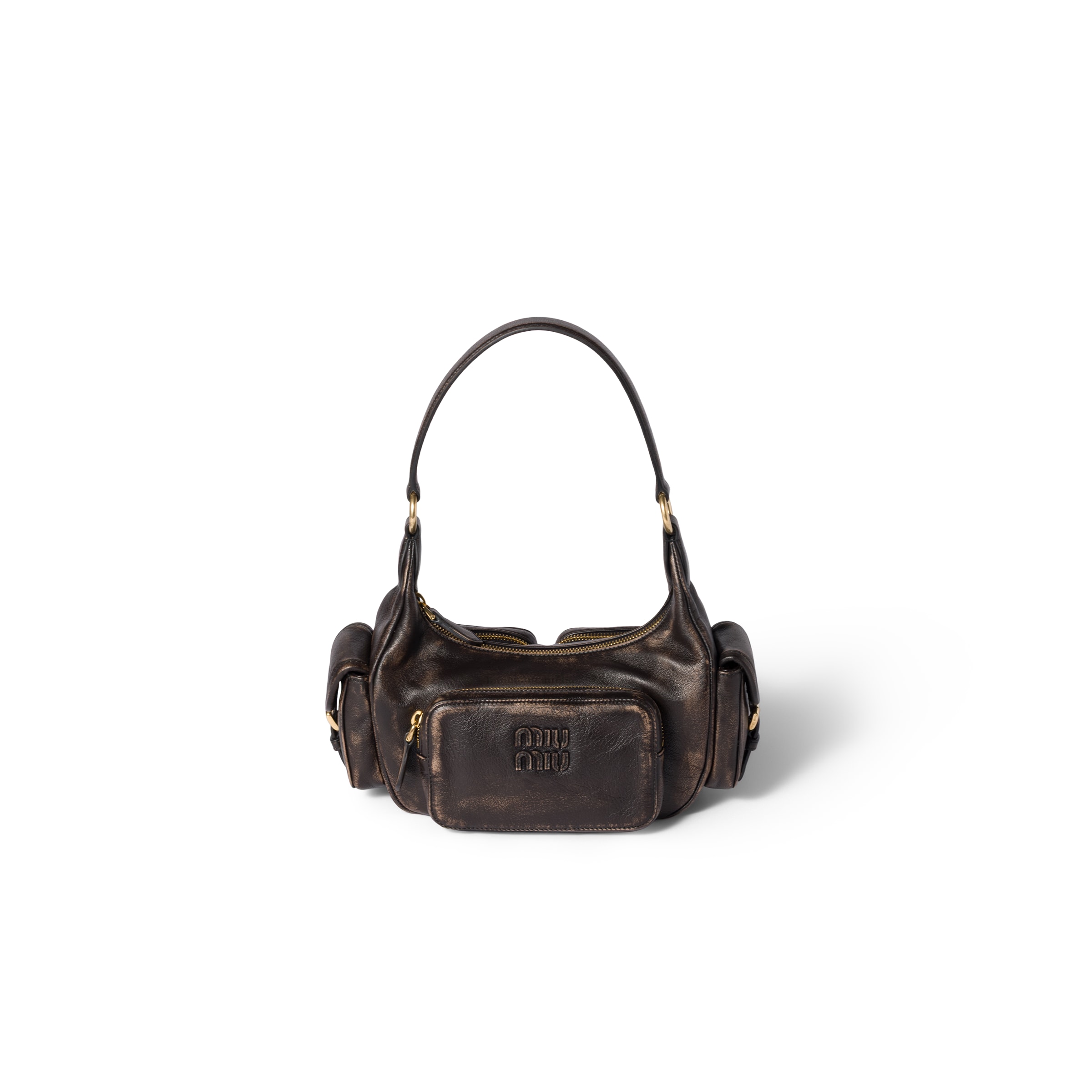 Miu Miu Womens Caffe Pocket Leather Top Handle Bag In Brown