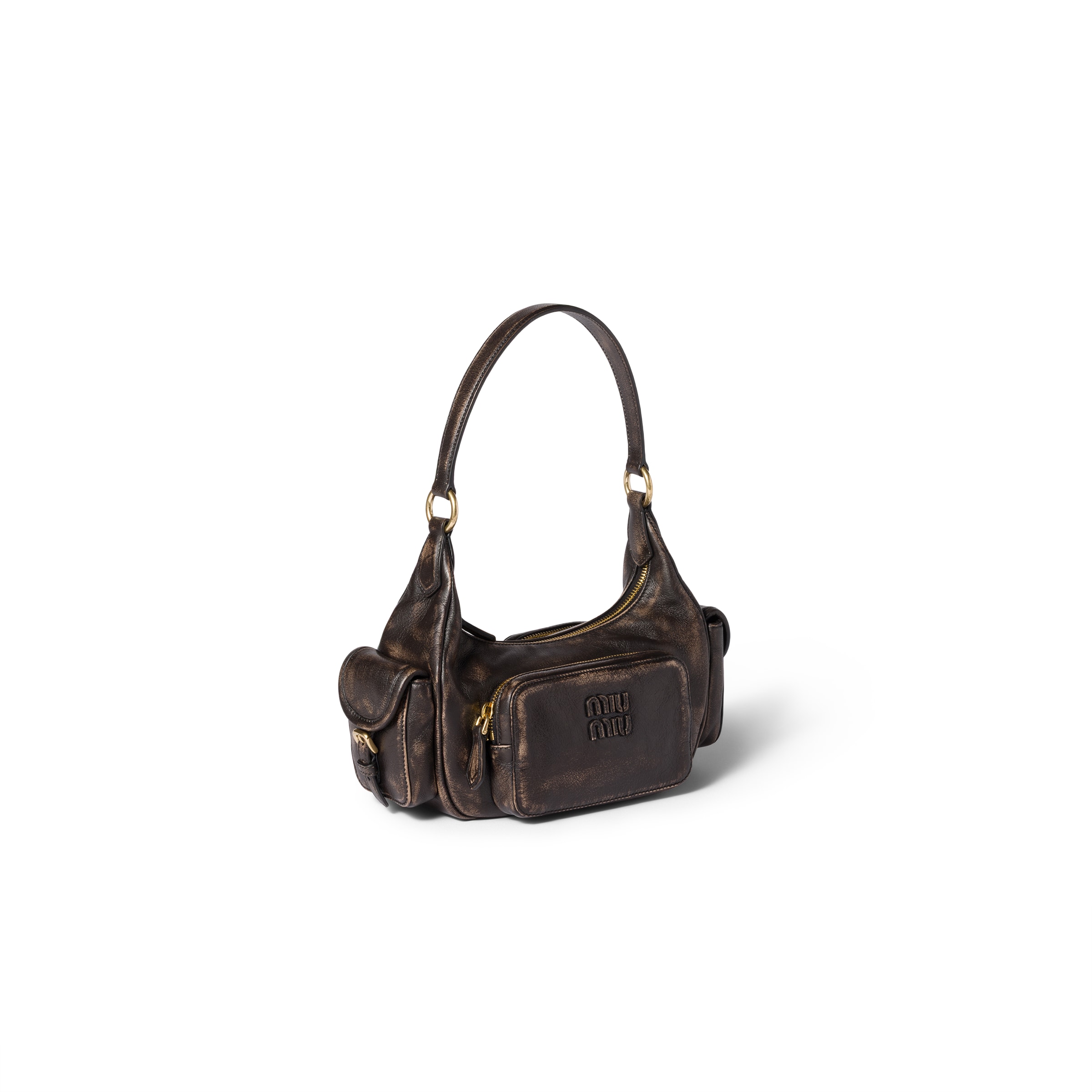 Miu Miu Womens Caffe Pocket Leather Top Handle Bag In Brown