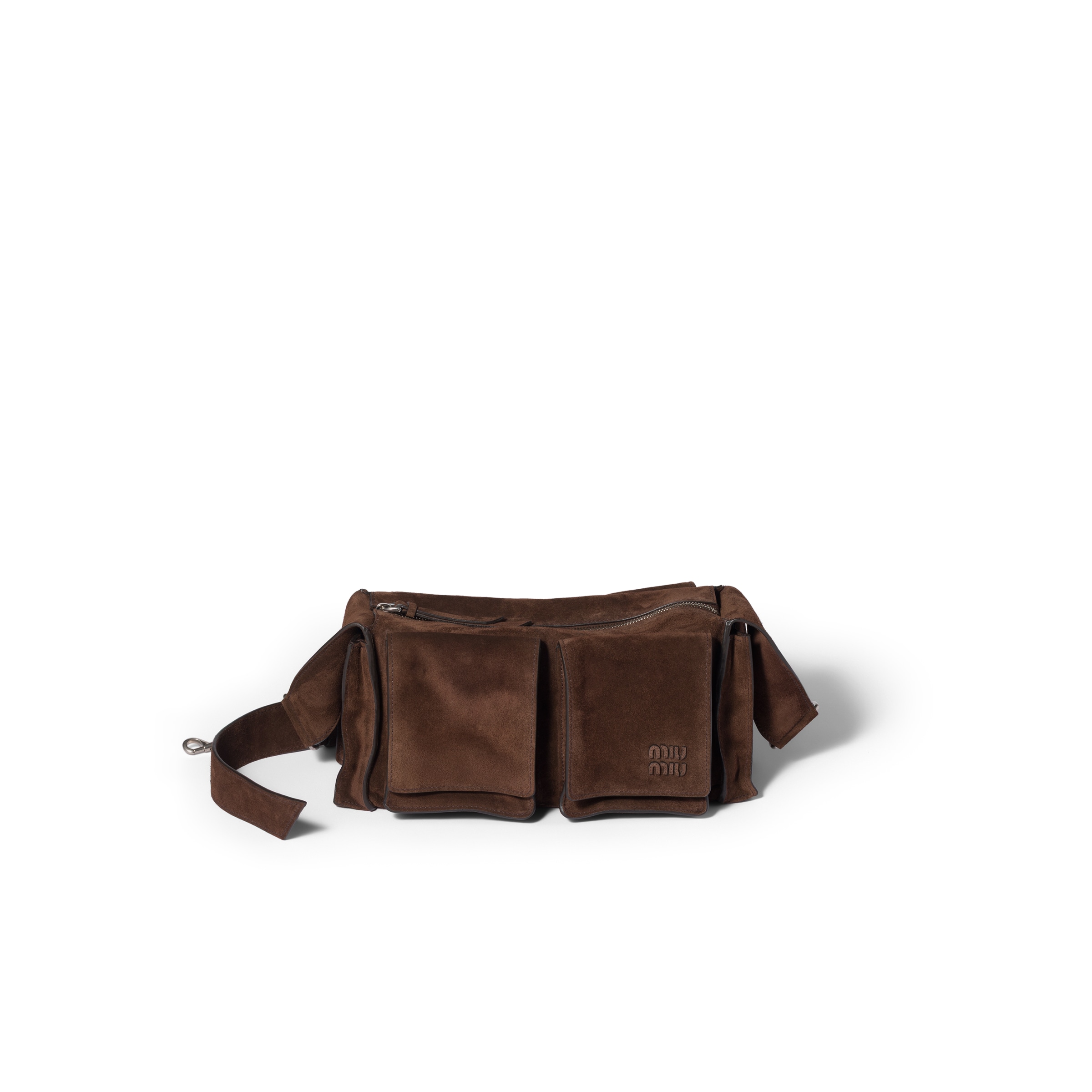 Miu Miu Suede Utilitaire Crossbody Bag Adjustable Strap In Brown