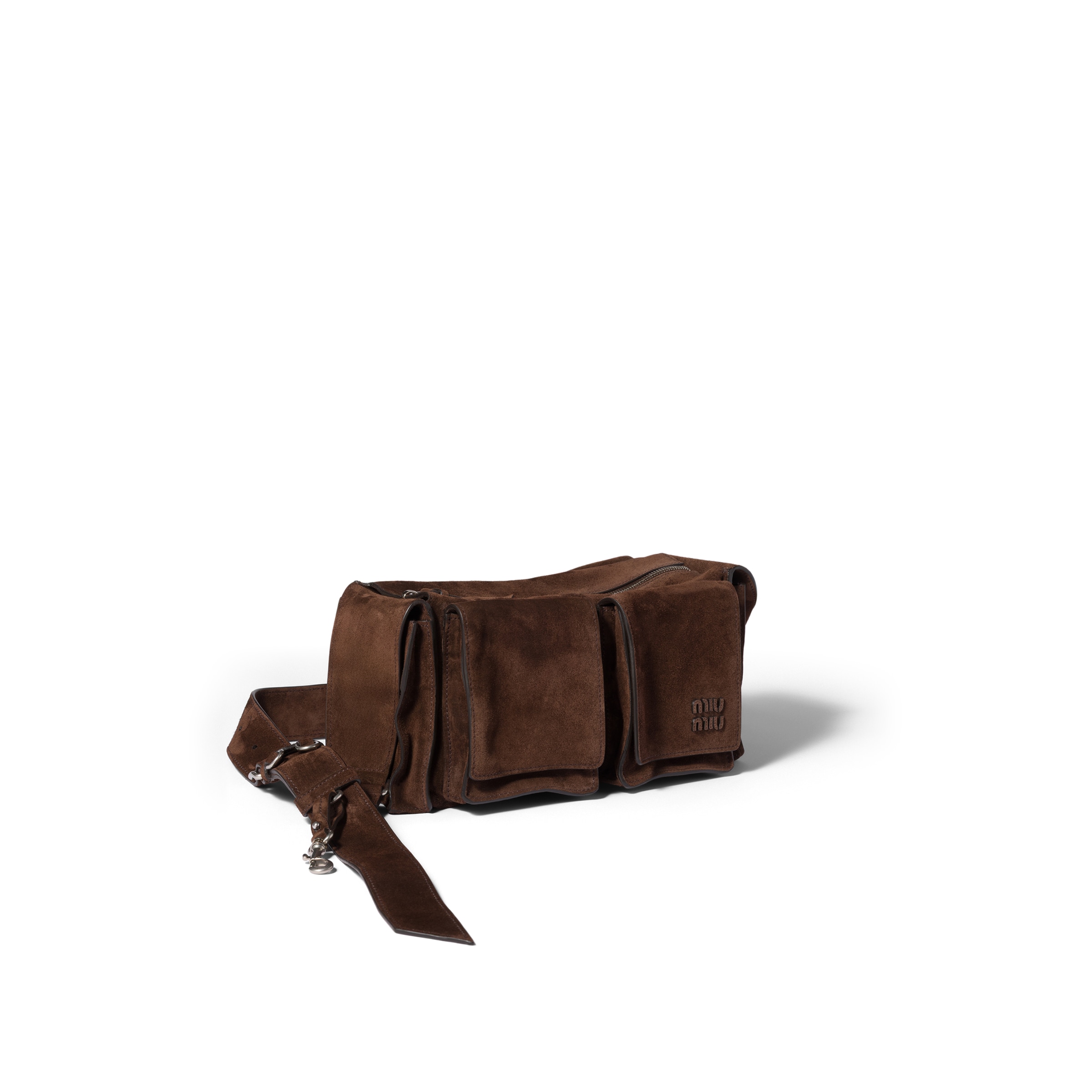 Miu Miu Suede Utilitaire Crossbody Bag Adjustable Strap In Brown