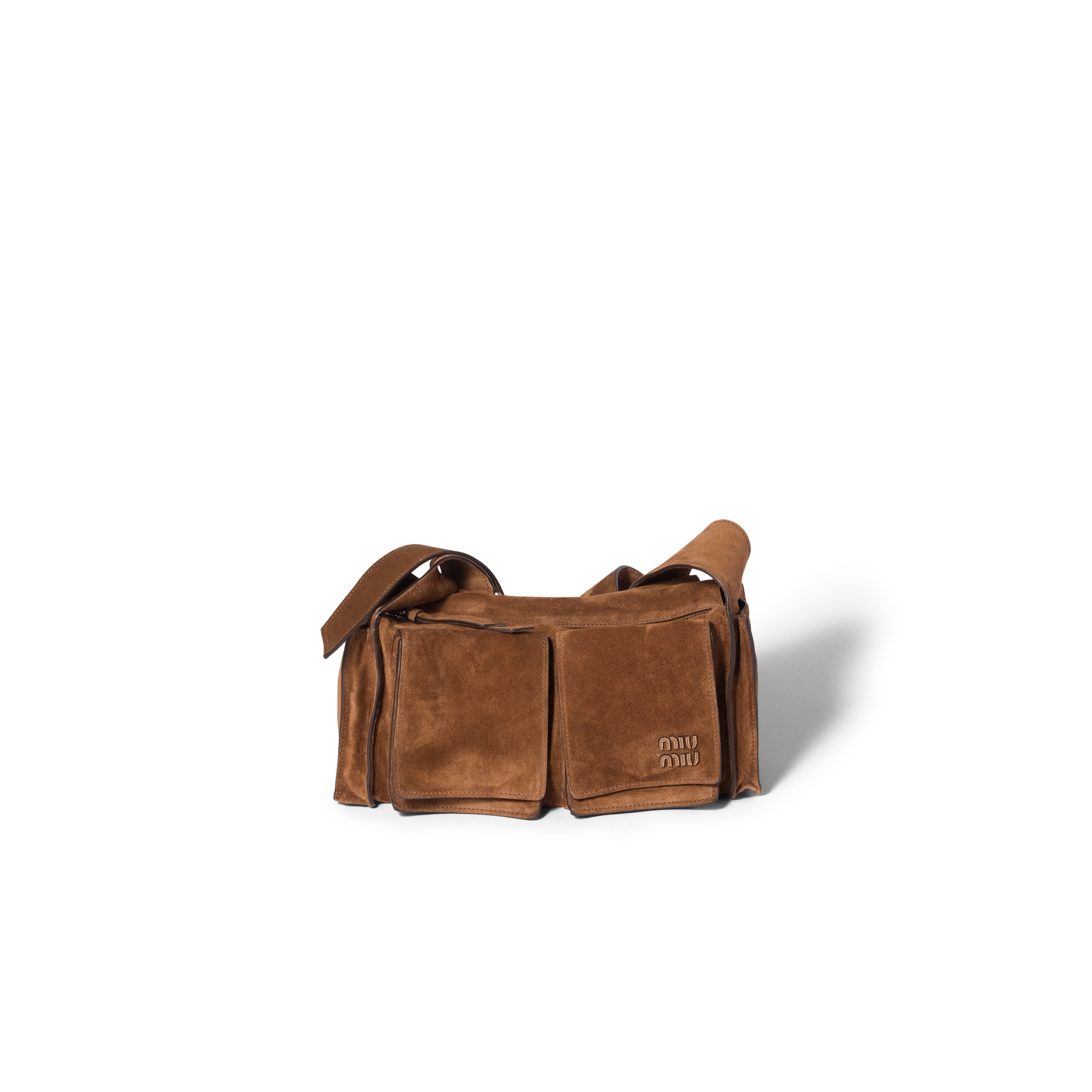 Miu Miu Suede Utilitaire Crossbody Bag Adjustable Strap In Brown