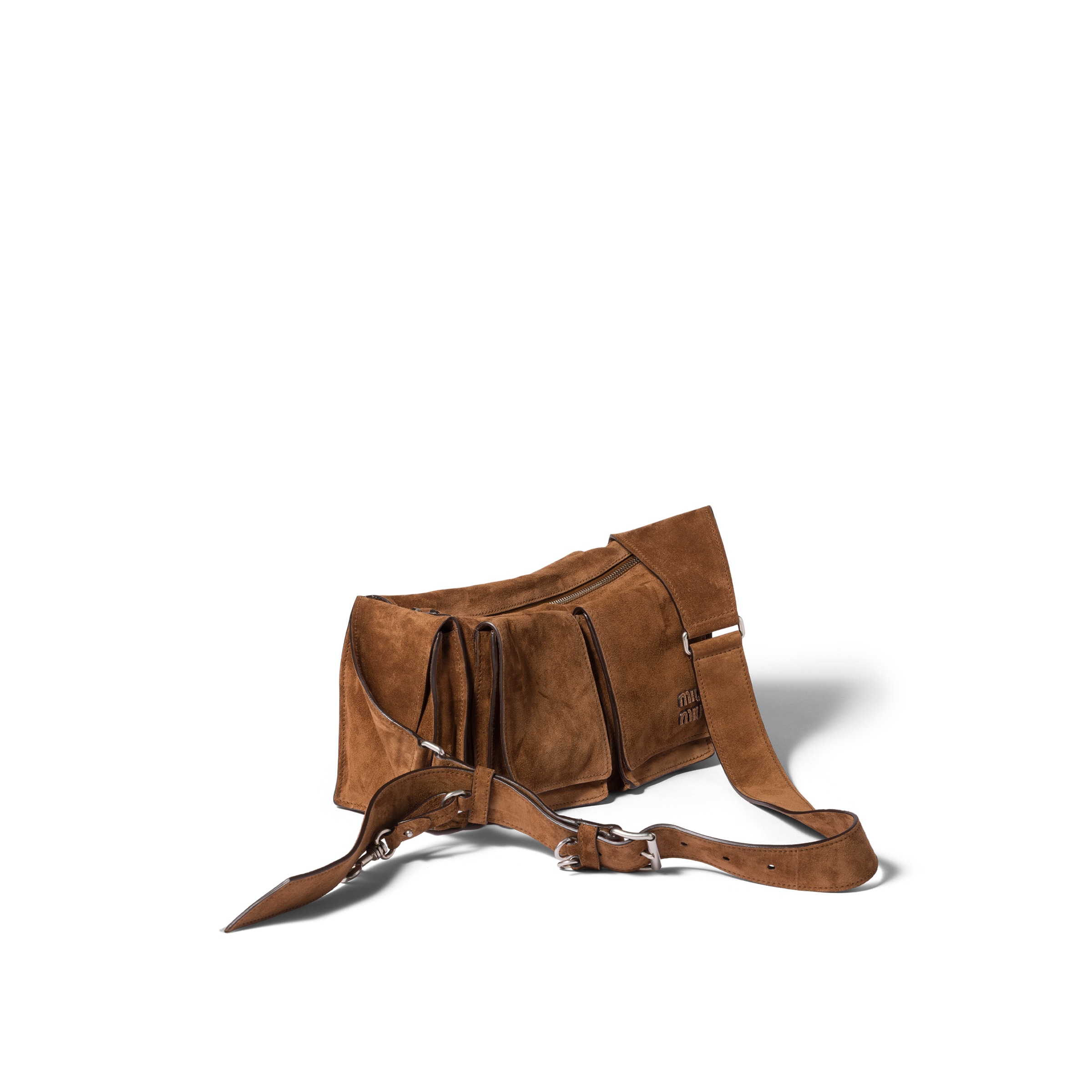 Miu Miu Suede Utilitaire Crossbody Bag Adjustable Strap In Brown