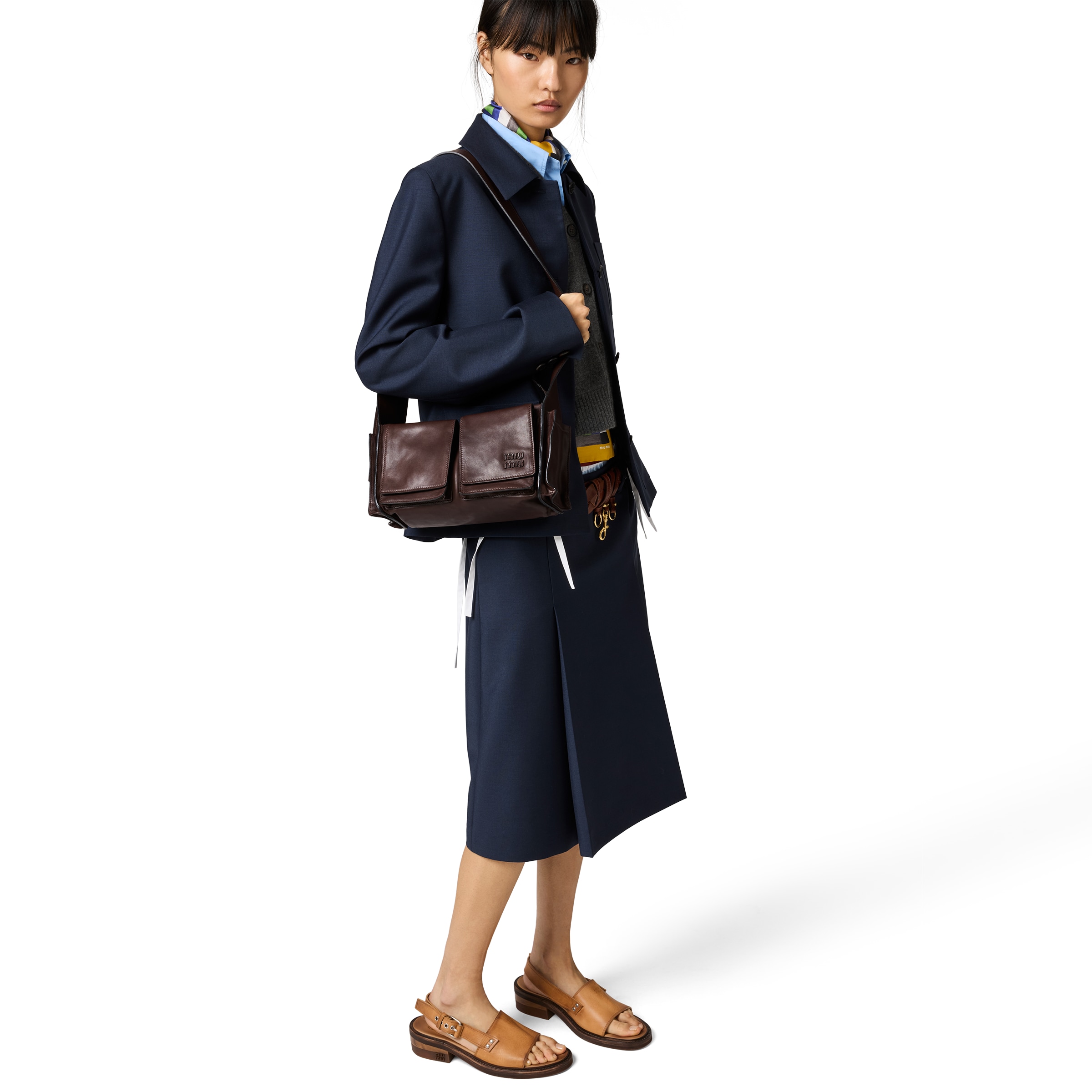 Miu Miu Suede Utilitaire Crossbody Bag Adjustable Strap In Brown